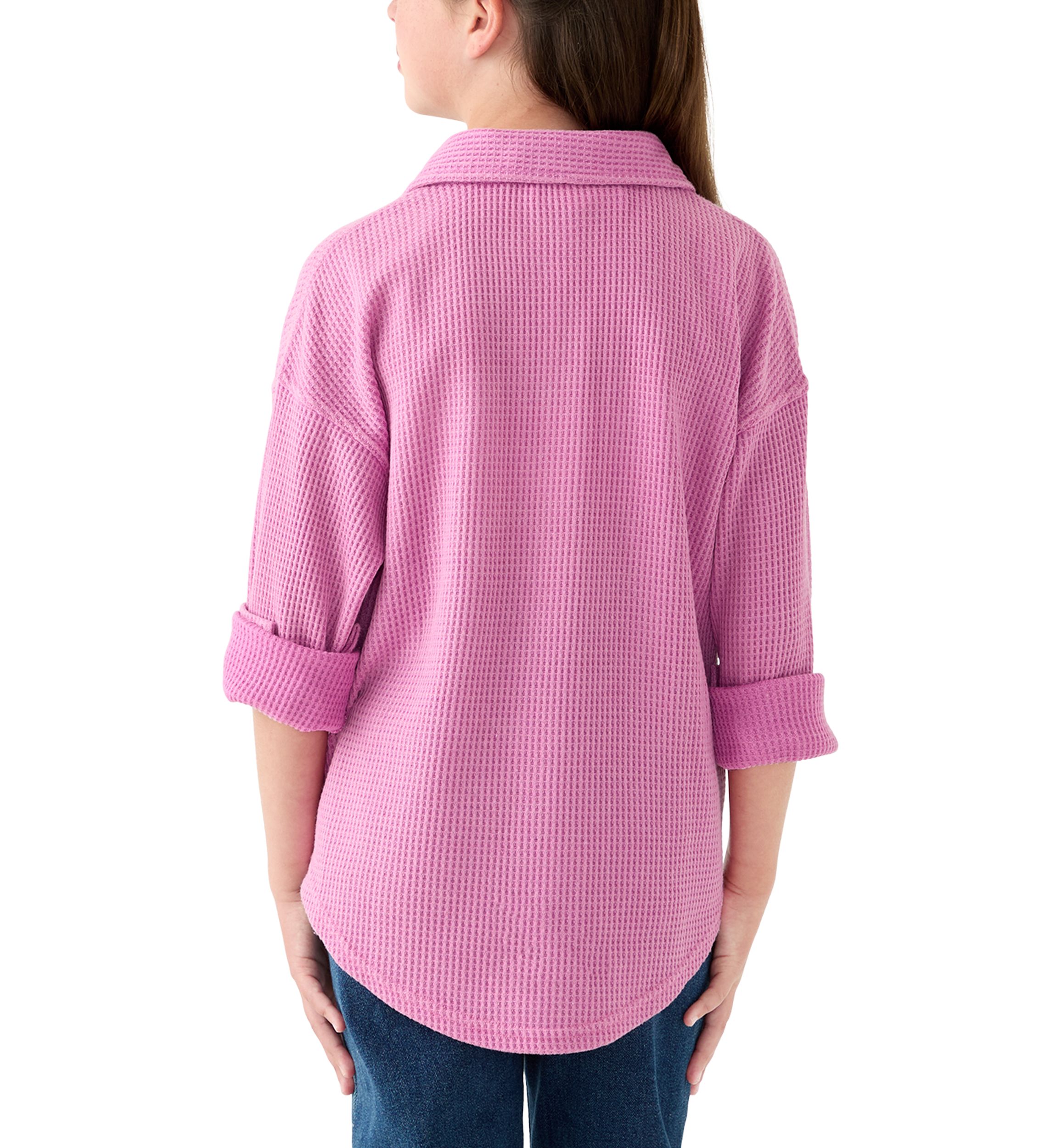 Girls 7-16 Waffle Button Up Top