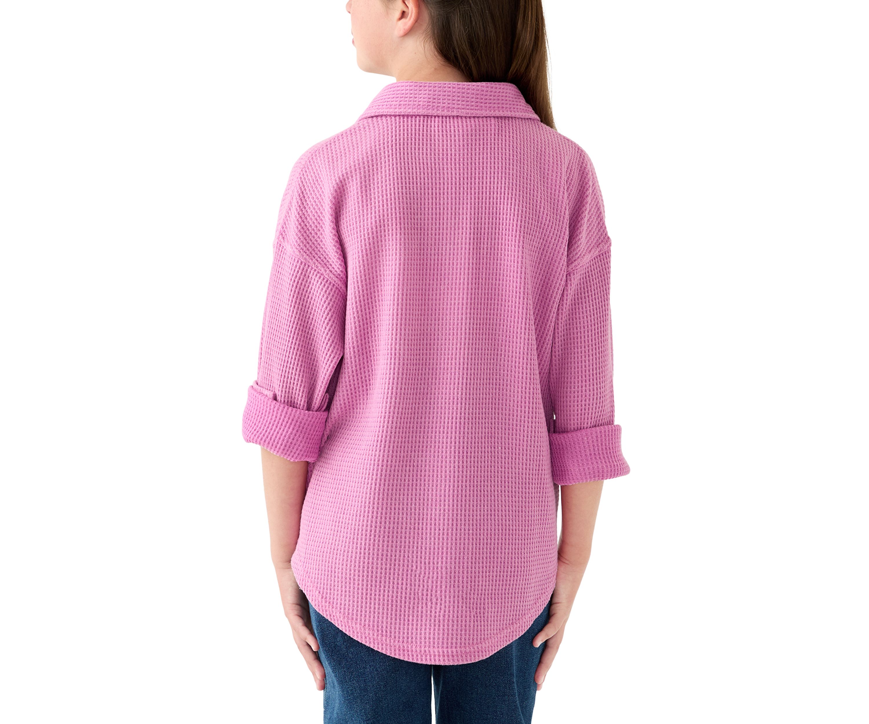 Girls 7-16 Waffle Button Up Top