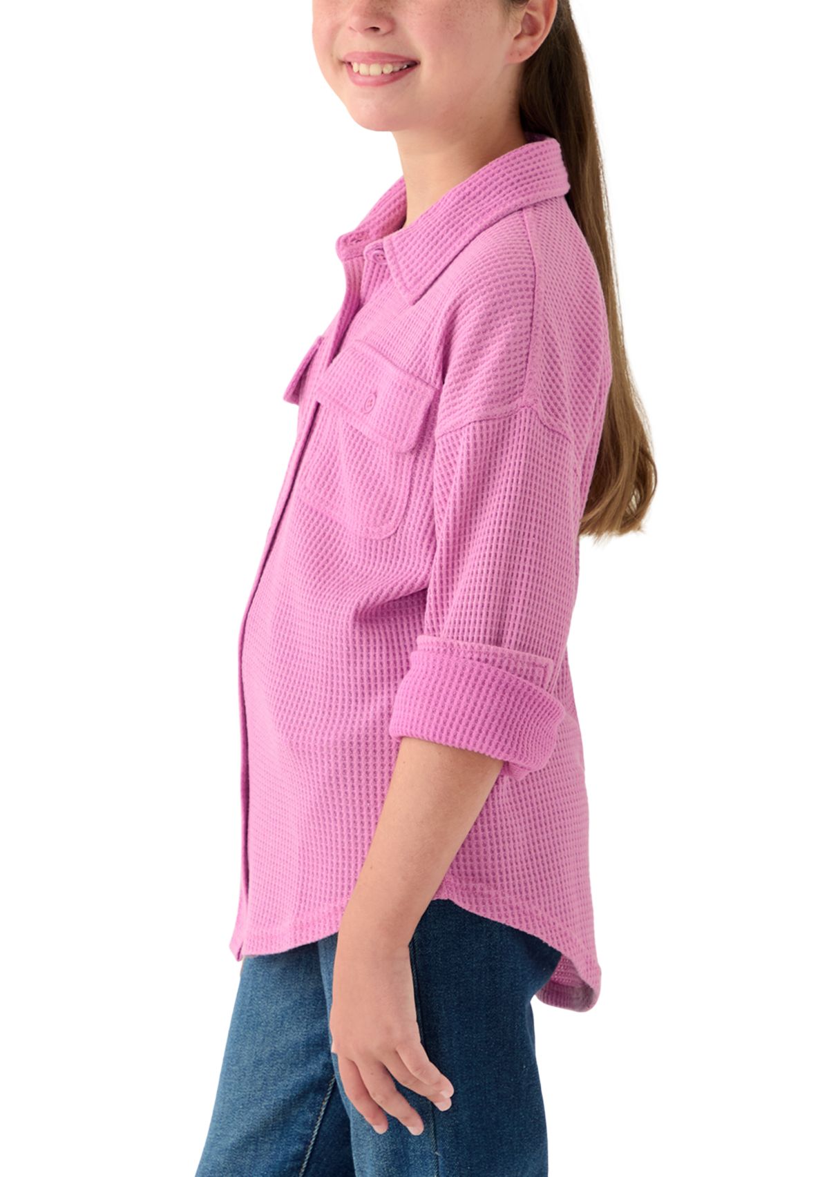 Girls 7-16 Waffle Button Up Top