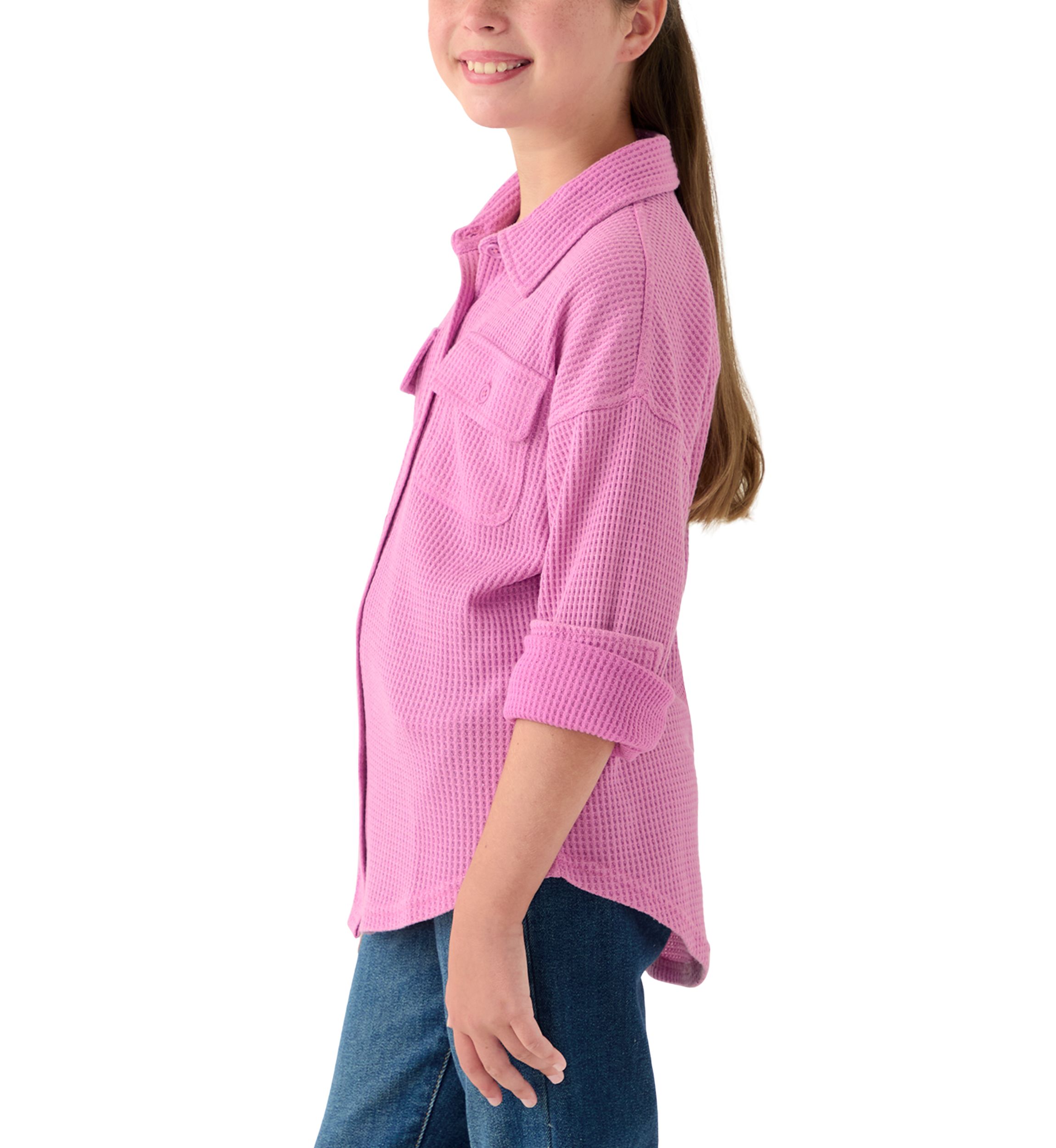 Girls 7-16 Waffle Button Up Top