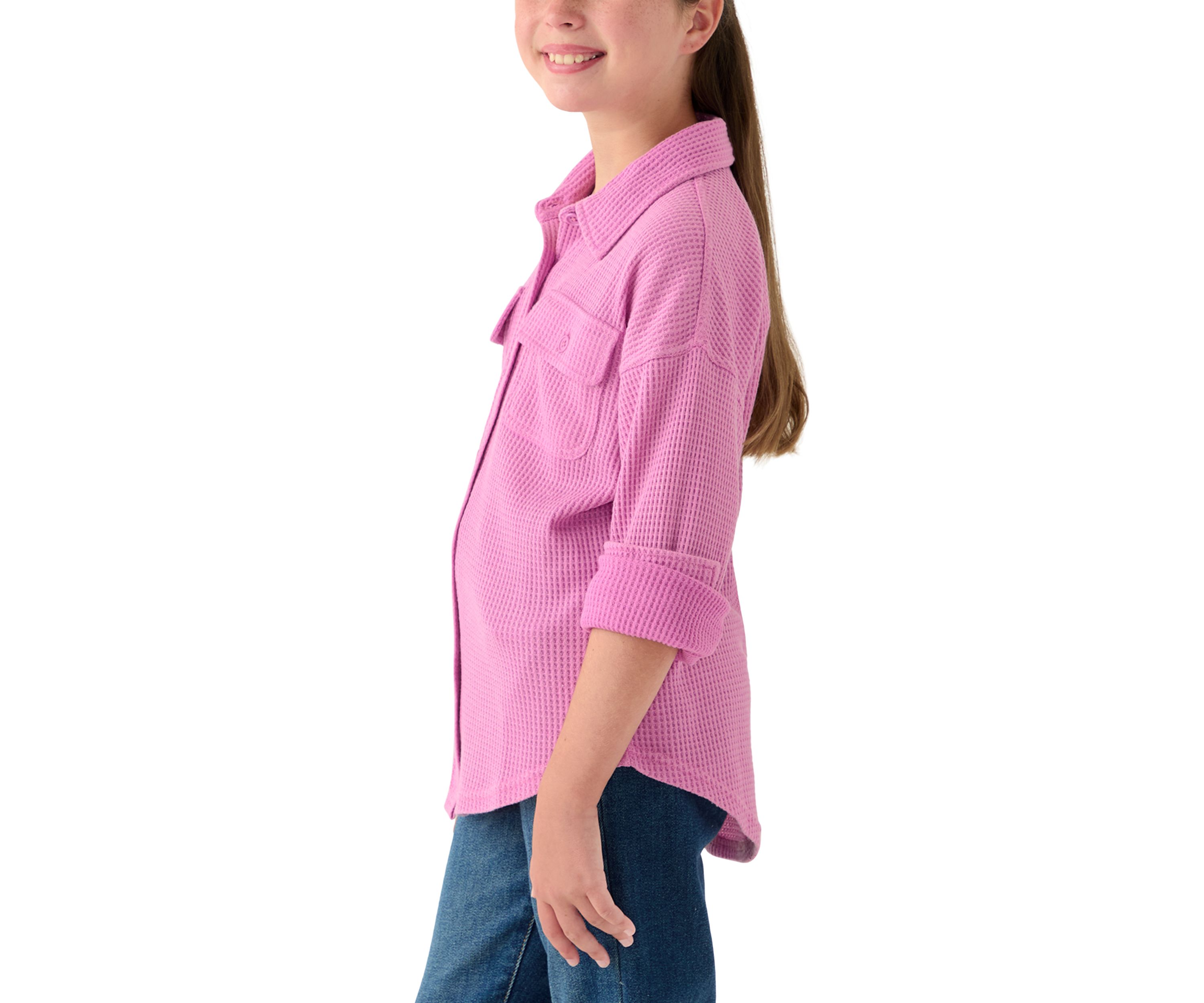 Girls 7-16 Waffle Button Up Top