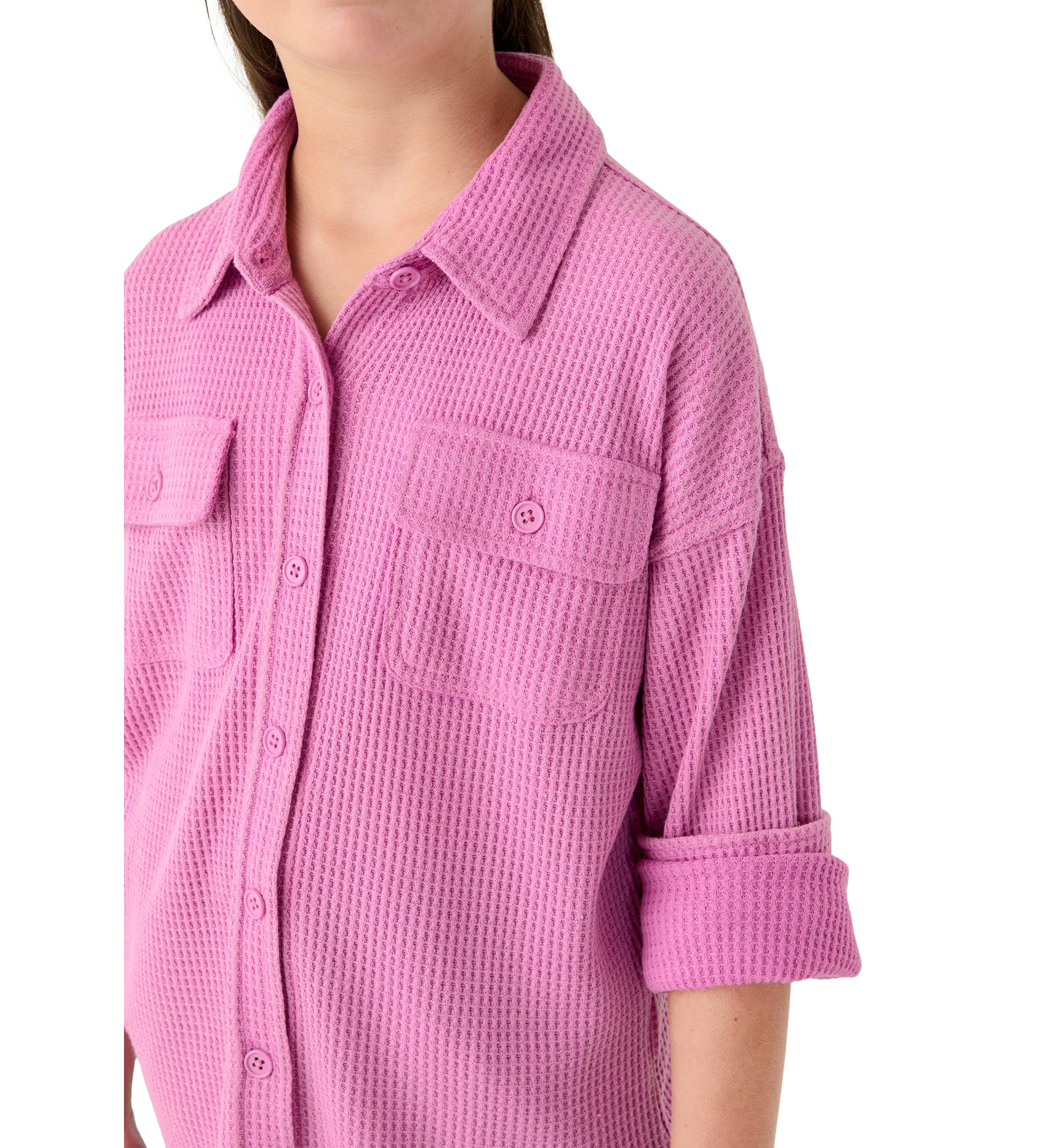 Girls 7-16 Waffle Button Up Top