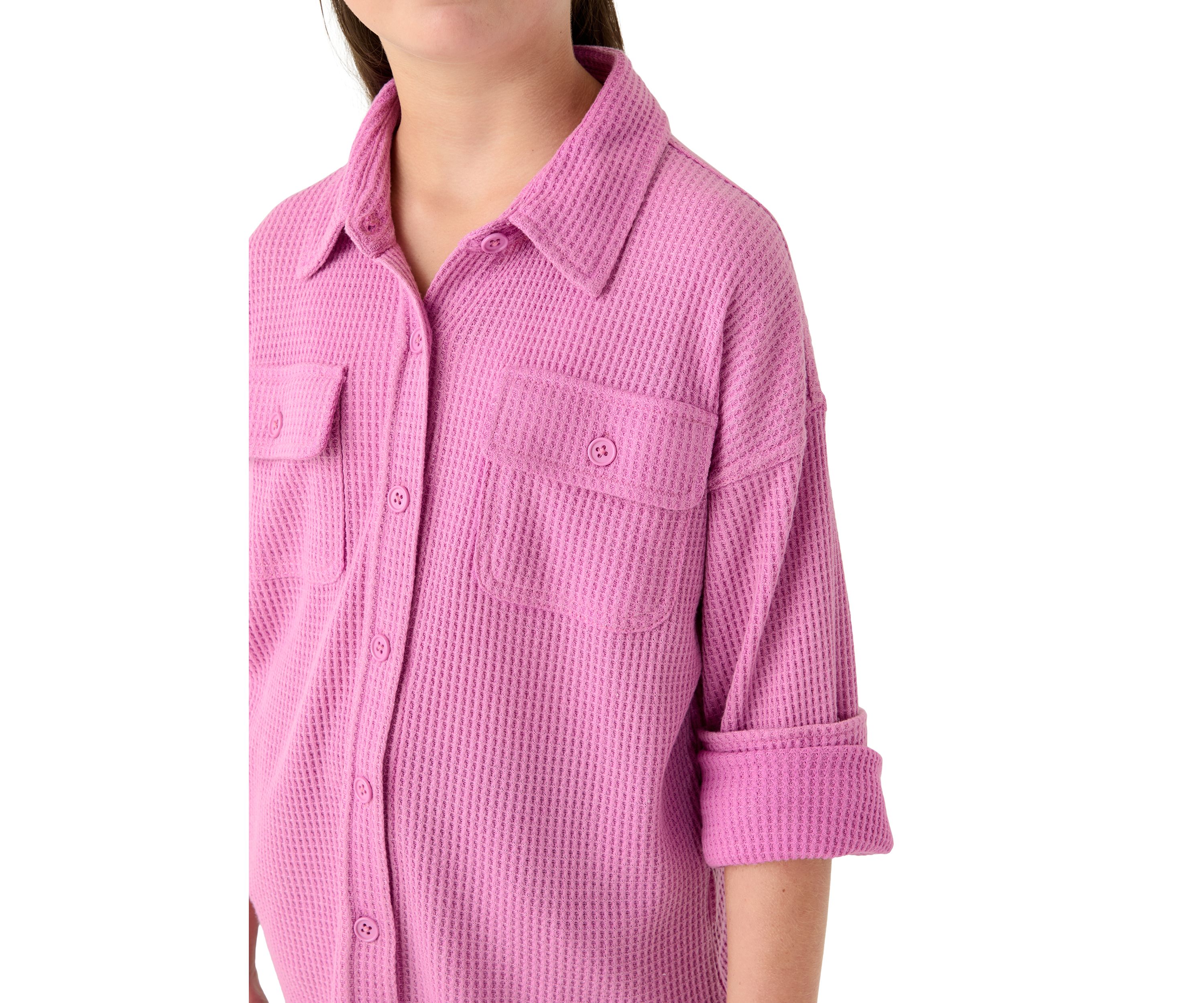Girls 7-16 Waffle Button Up Top