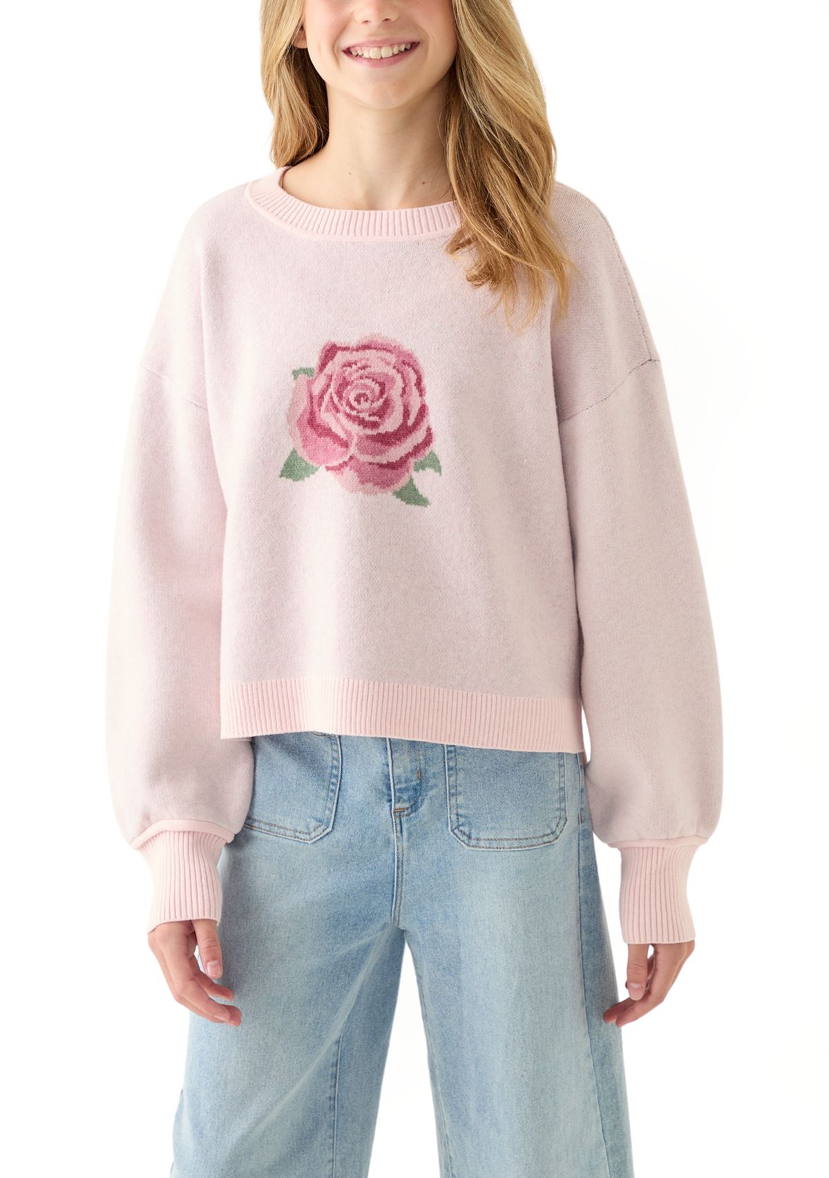 Girl 7-16 Long Sleeve Intarsia Sweater