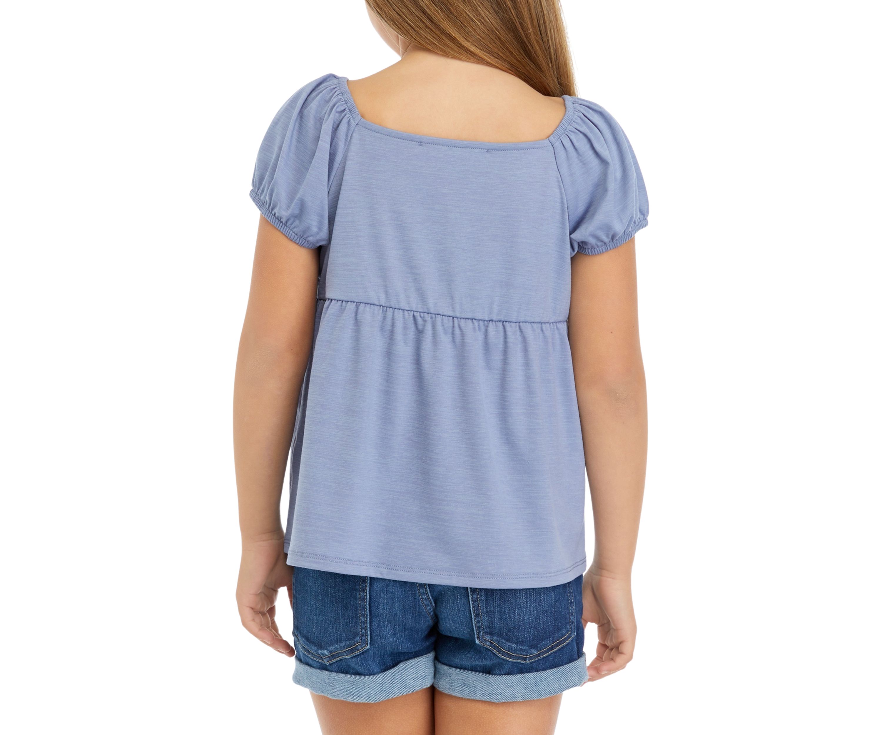 Girls 7-16 Button Puff Sleeve Top