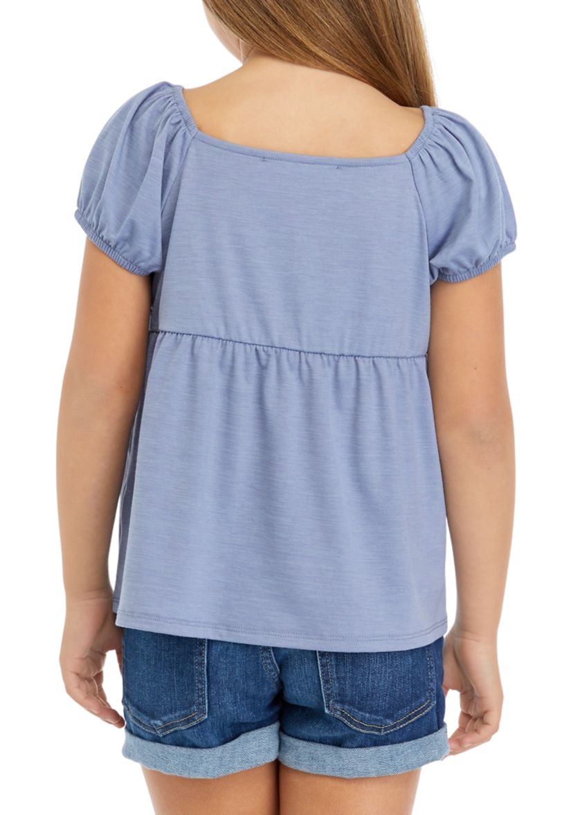 Girls 7-16 Button Puff Sleeve Top