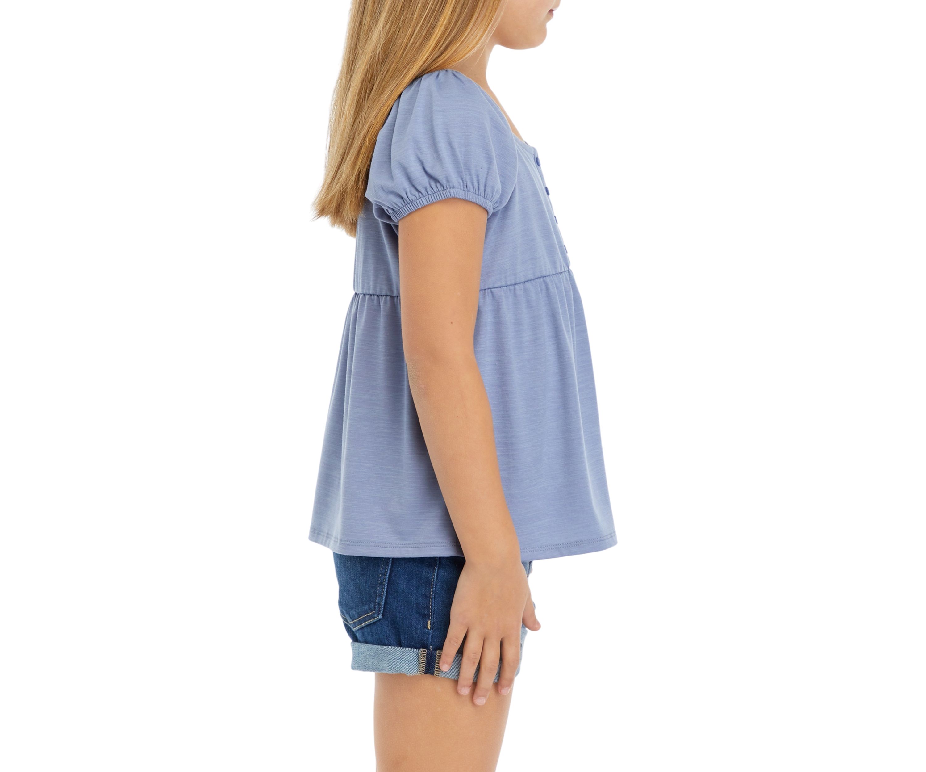Girls 7-16 Button Puff Sleeve Top