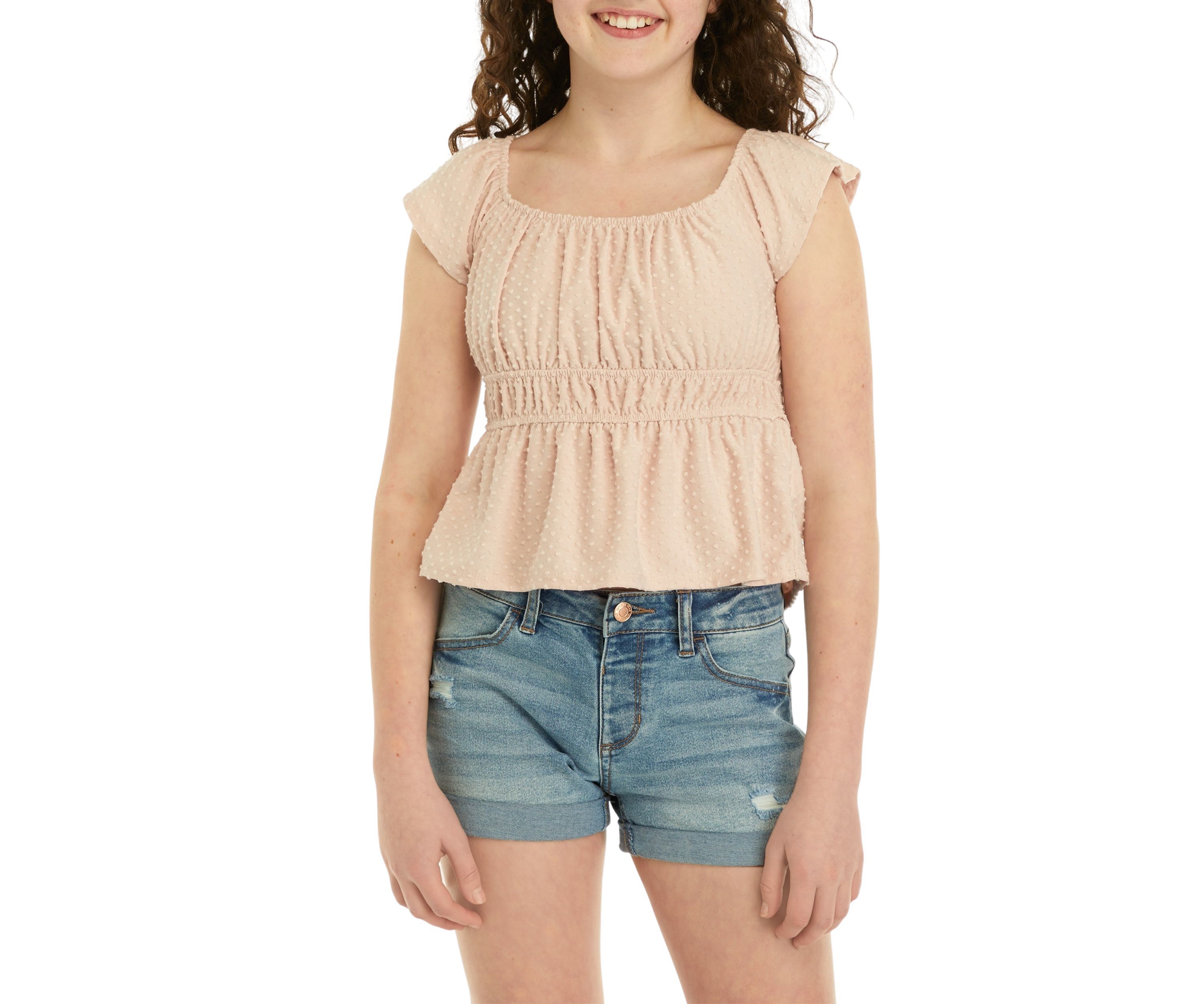 Girls 7-16 Cinch Waist Flutter Sleeve Top