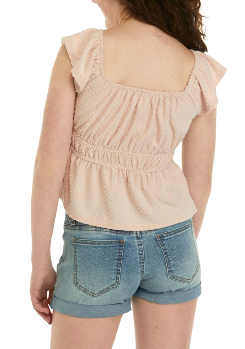 Girls 7-16 Cinch Waist Flutter Sleeve Top