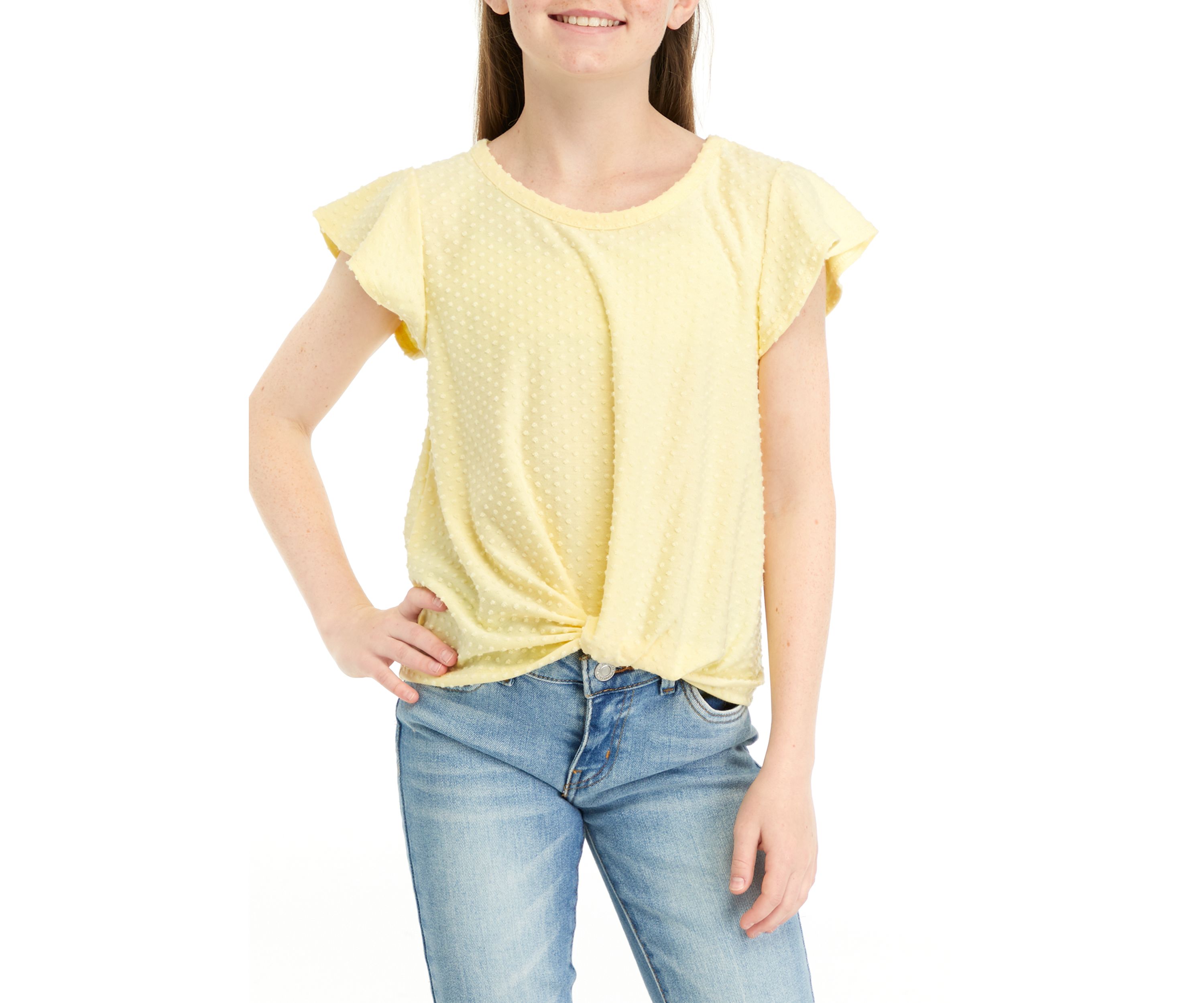 Girls 7-16 Twist Front Flutter Sleeve Top