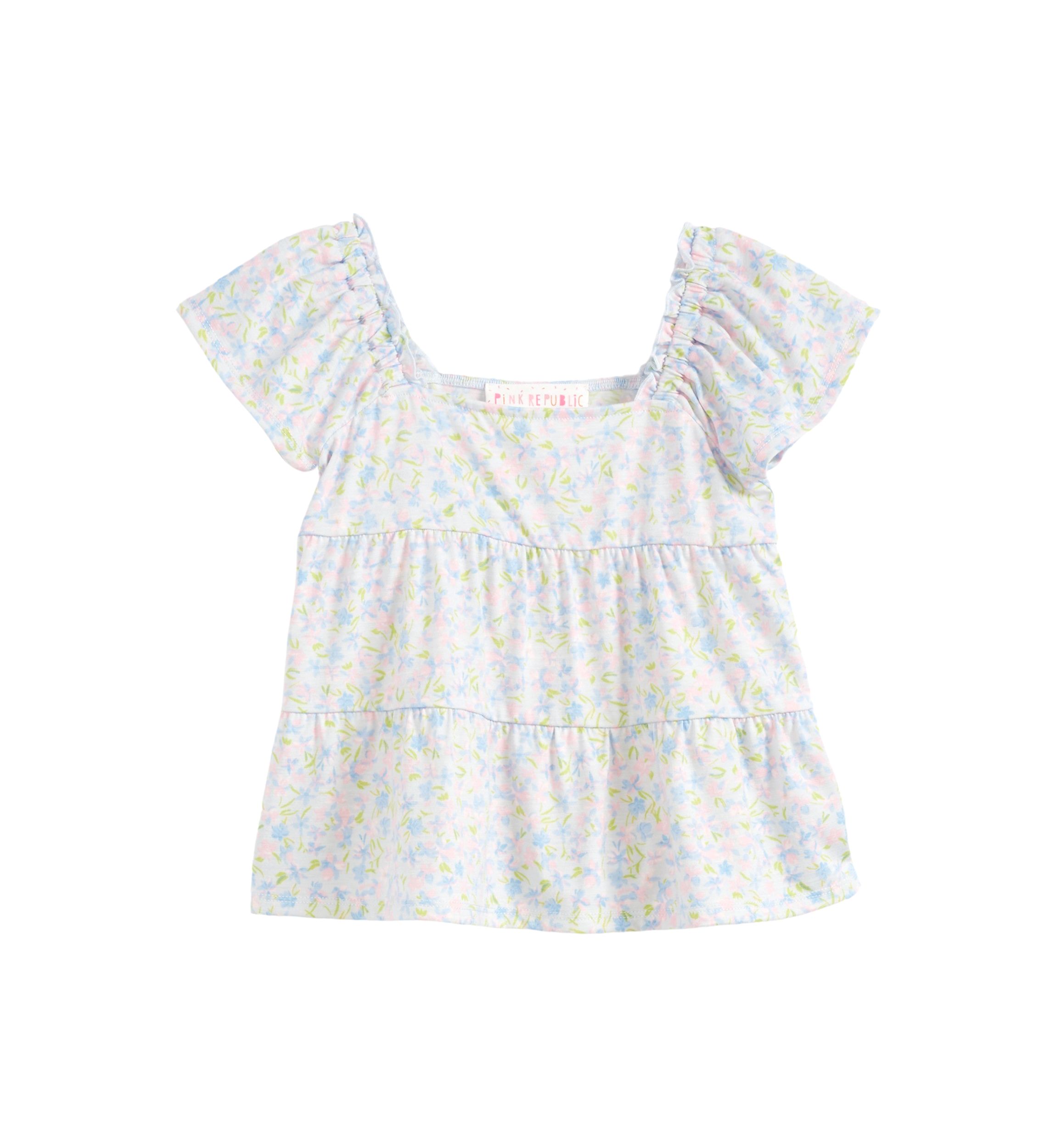 Girls 4-6x Tiered Flutter Sleeve Top