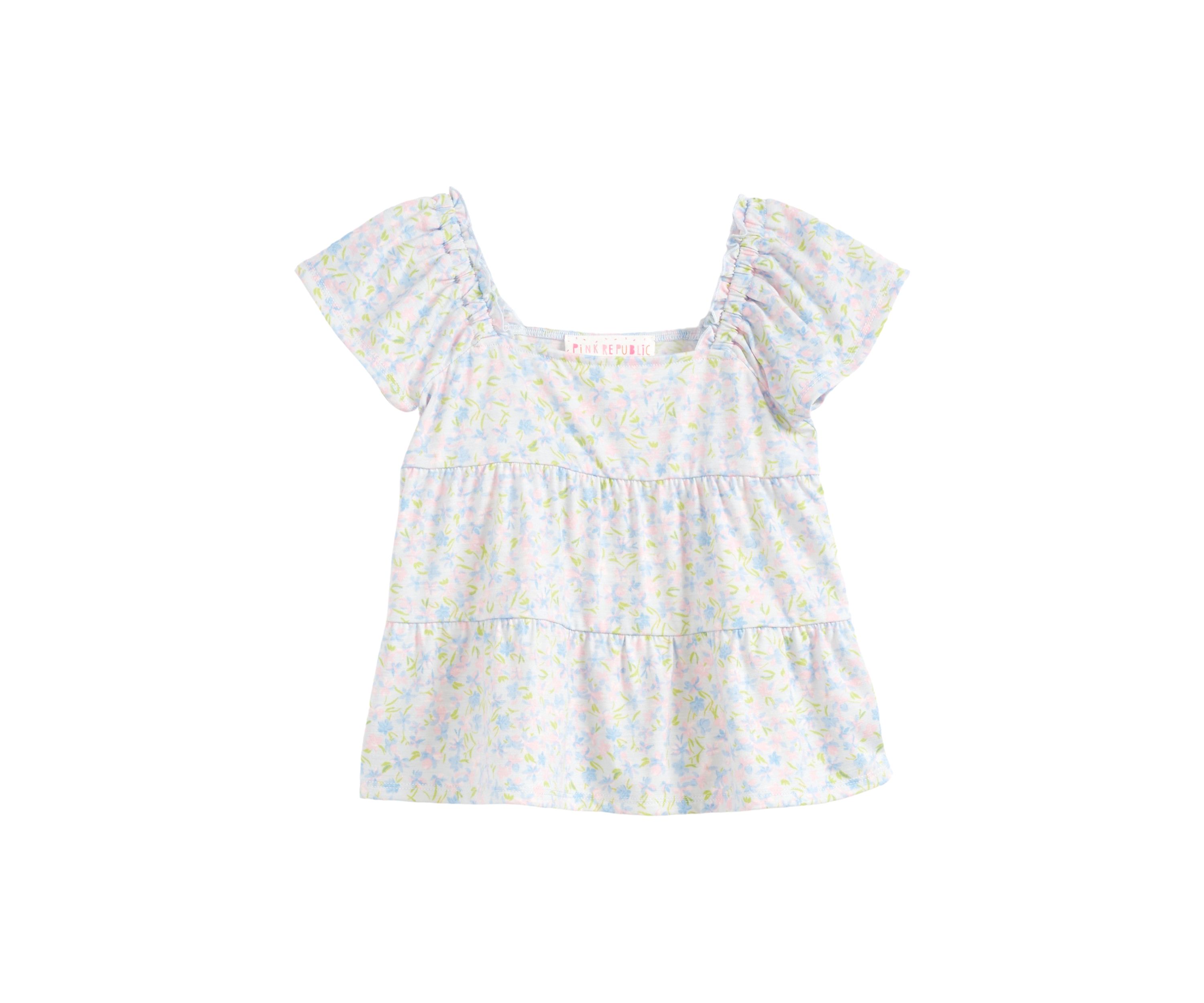 Girls 4-6x Tiered Flutter Sleeve Top