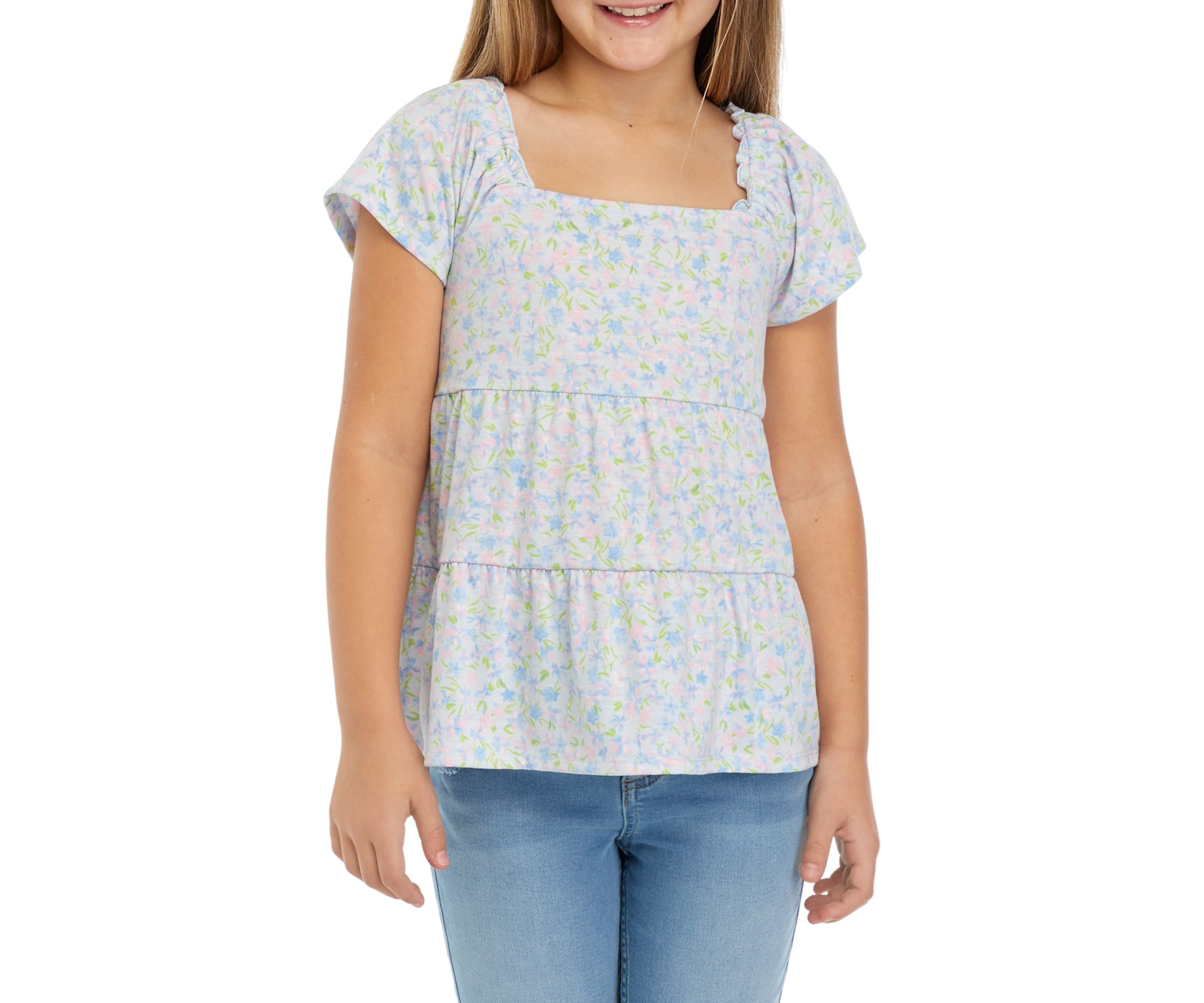 Girls 7-16 Tiered Flutter Sleeve Top 