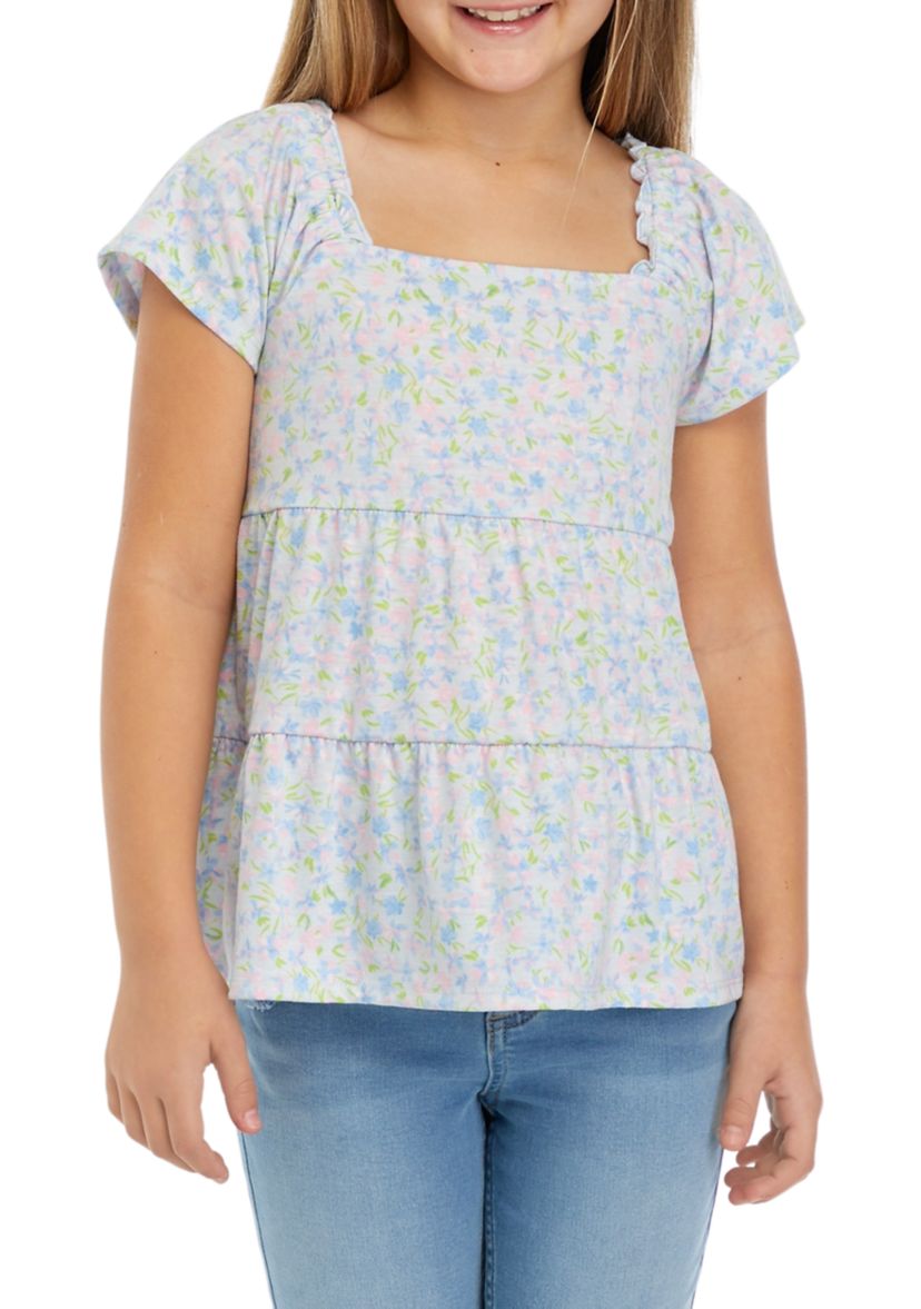 Girls 7-16 Tiered Flutter Sleeve Top 