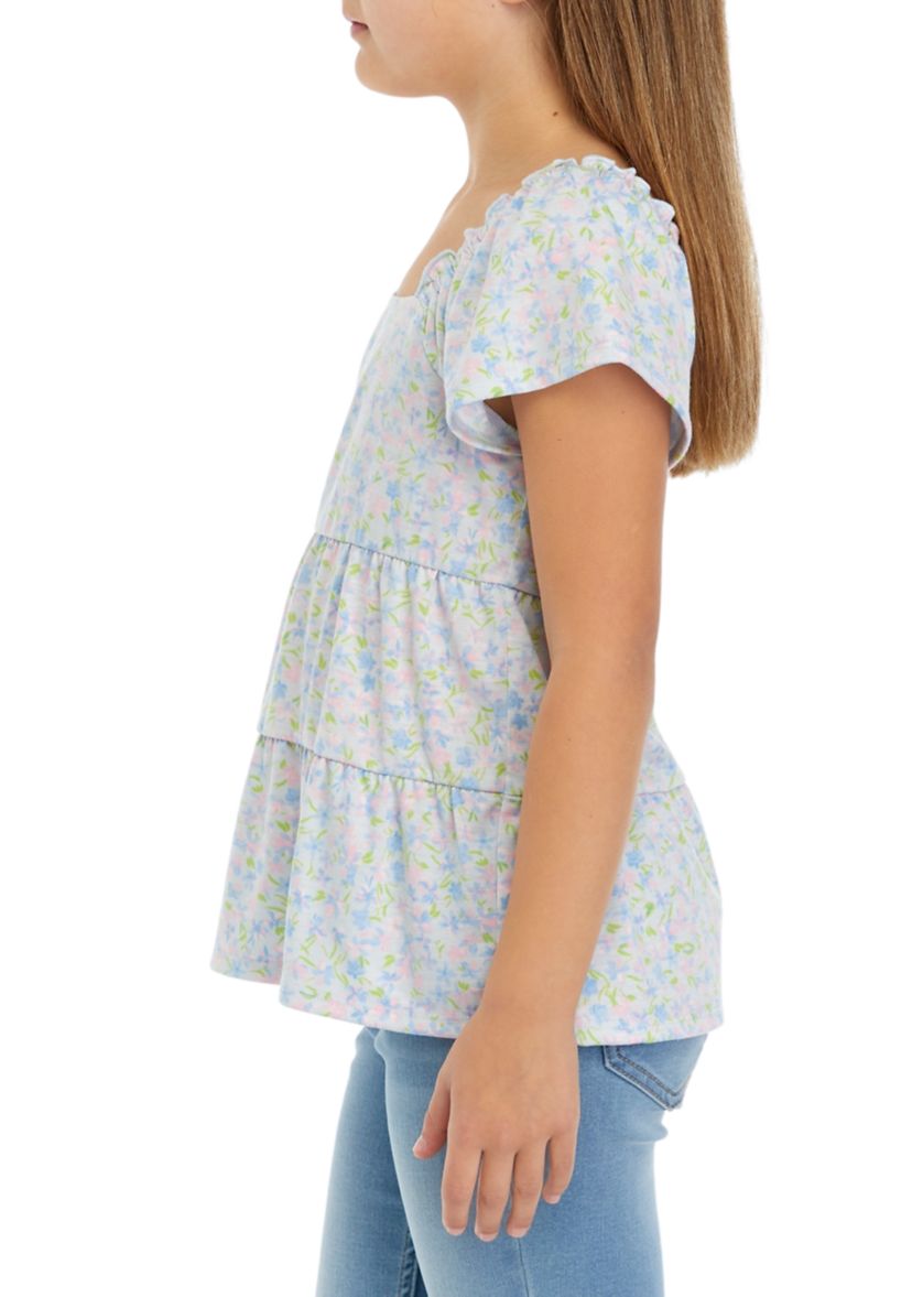 Girls 7-16 Tiered Flutter Sleeve Top 