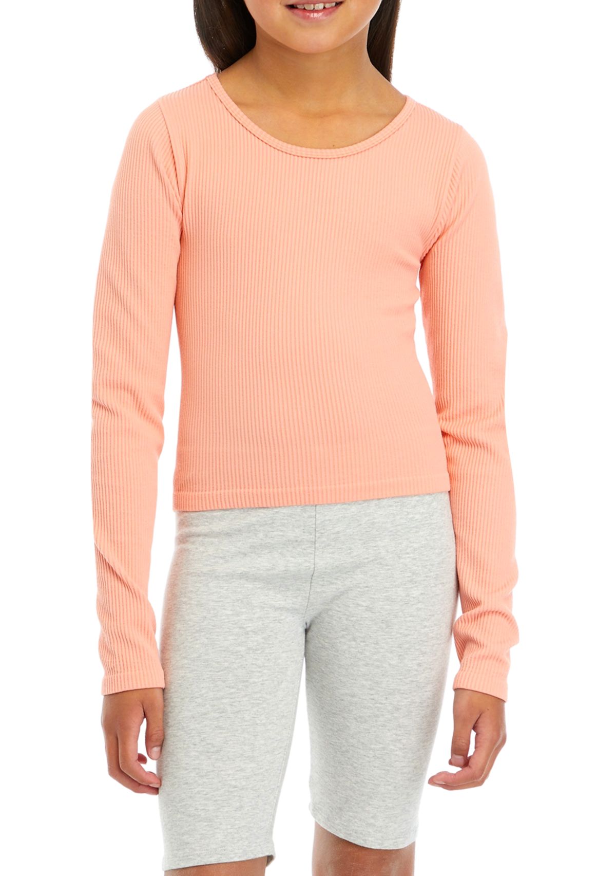 Girls 7-16 Long Sleeve Scoop Neck Seamless Top 