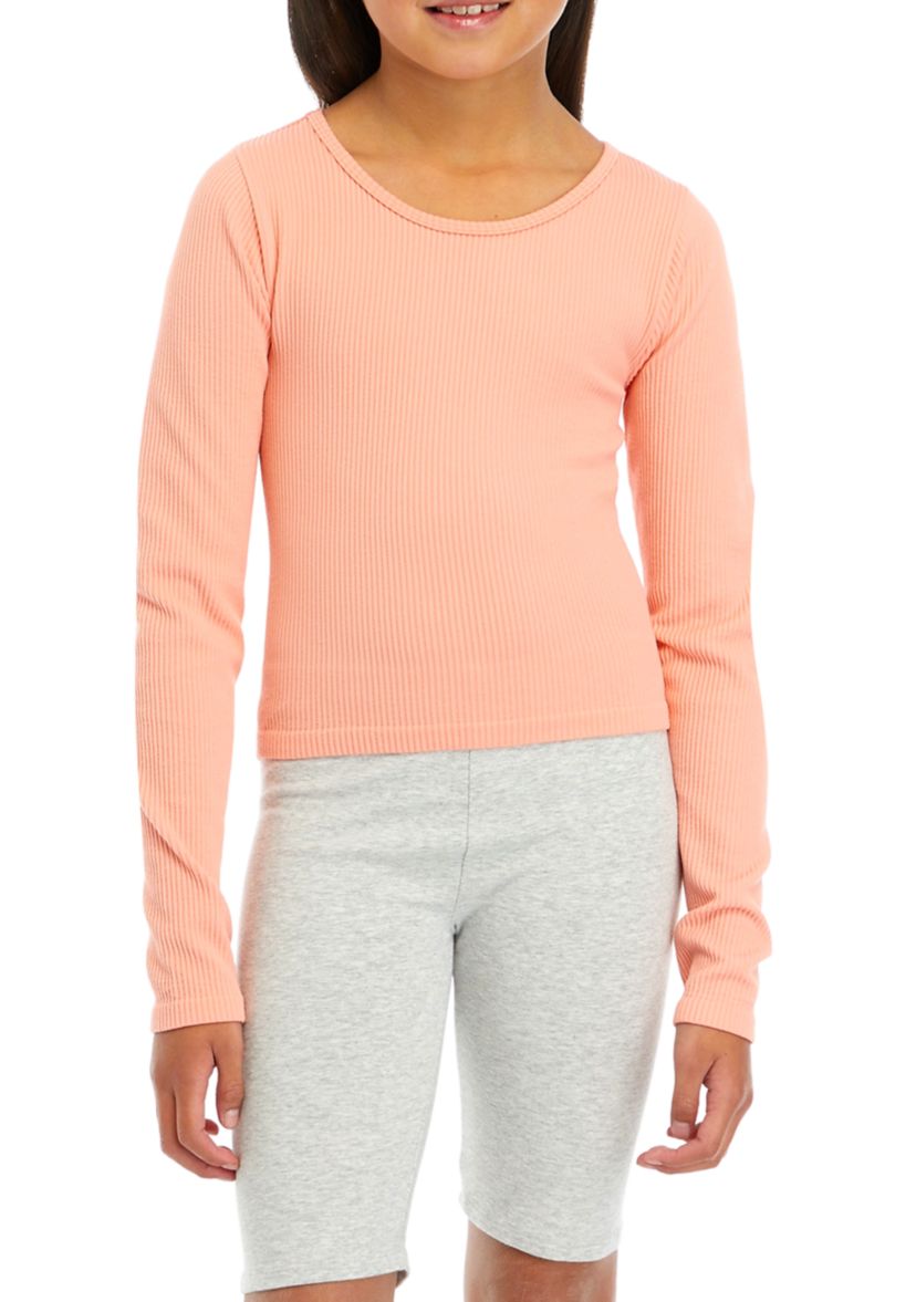Girls 7-16 Long Sleeve Scoop Neck Seamless Top 