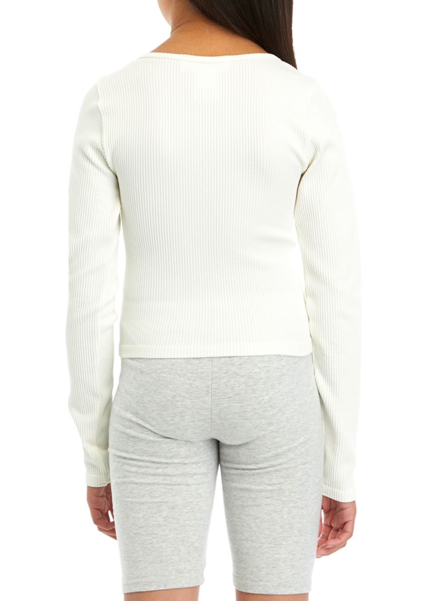 Girls 7-16 Long Sleeve Scoop Neck Seamless Top 