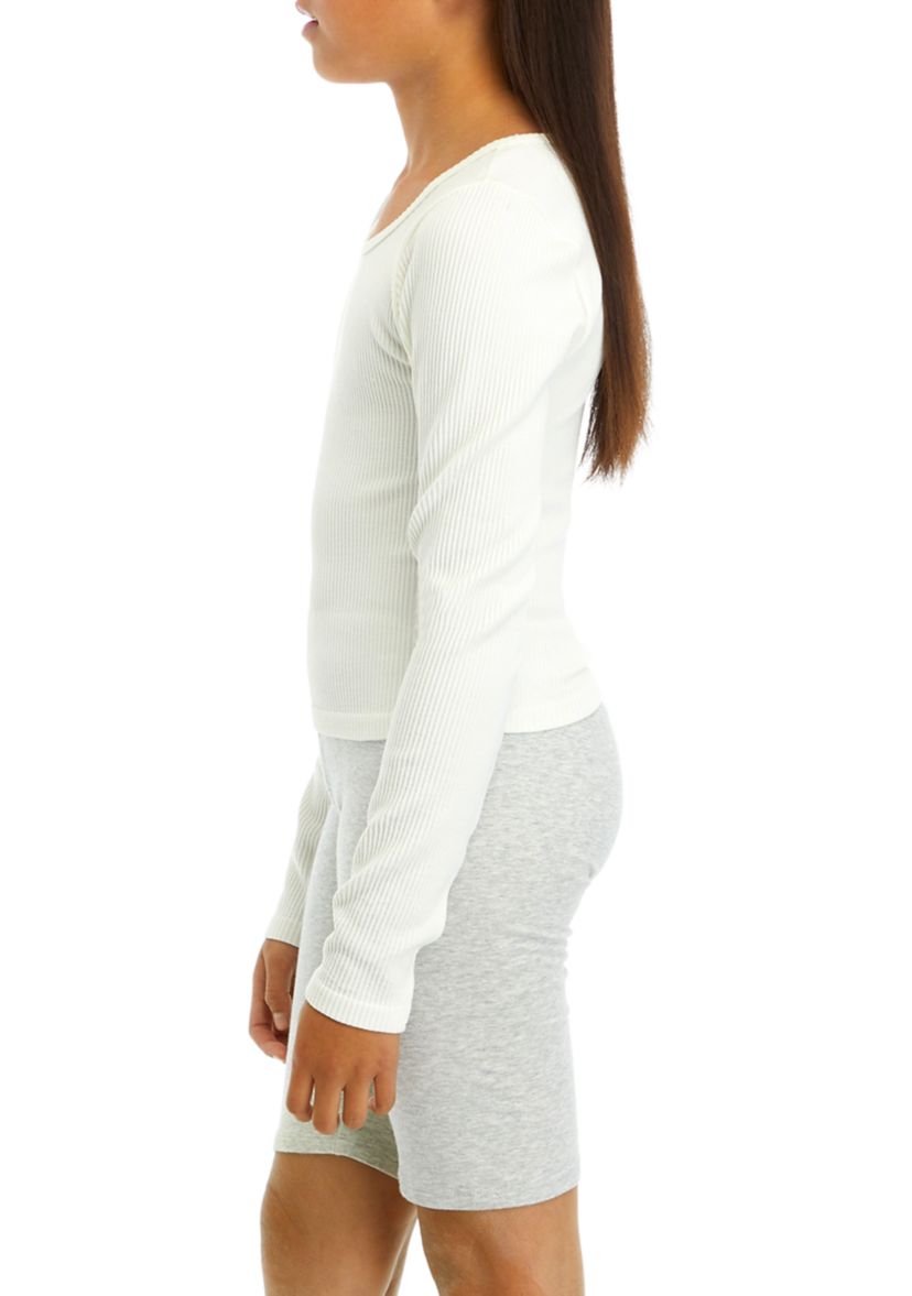 Girls 7-16 Long Sleeve Scoop Neck Seamless Top 