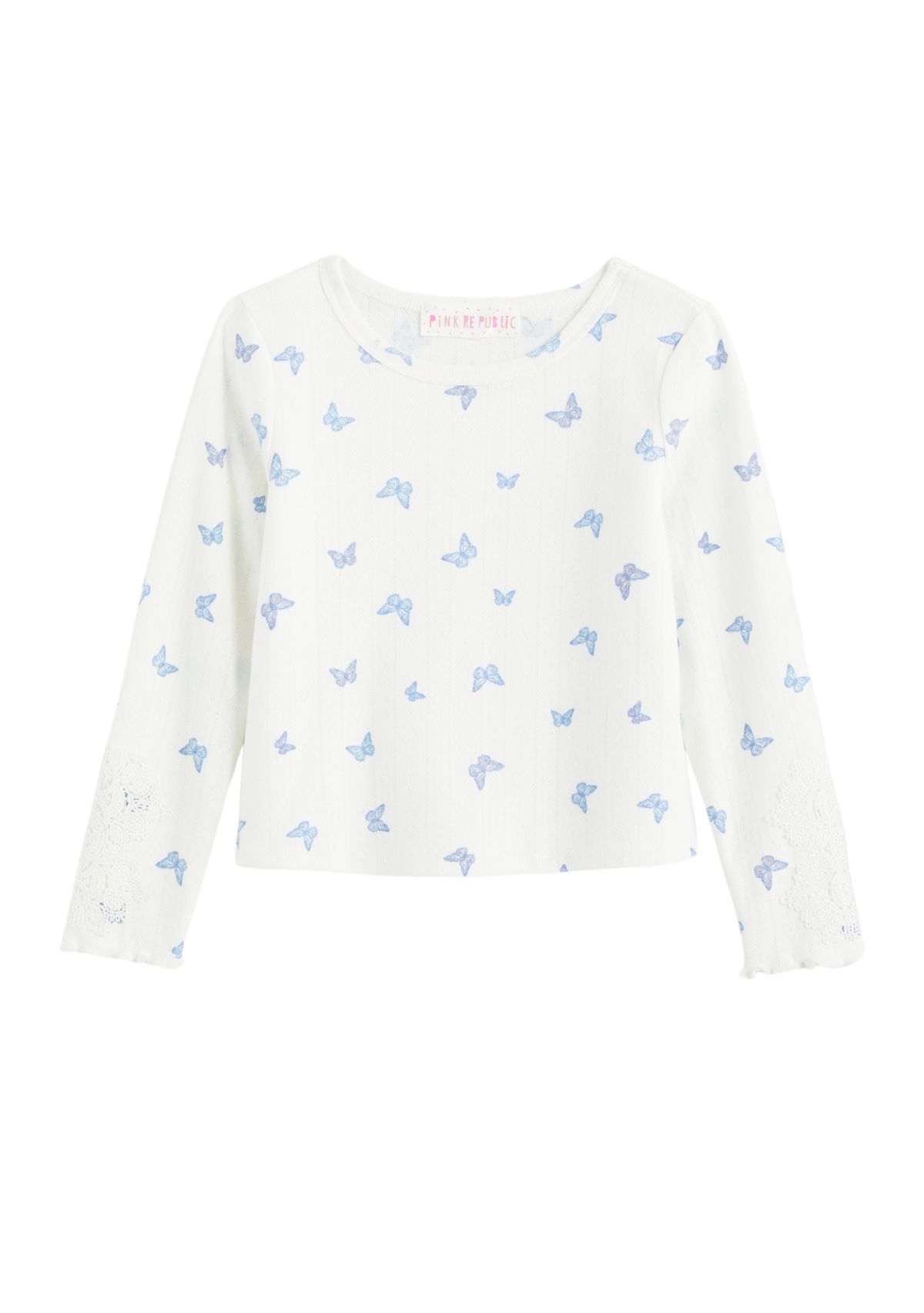 Girls 4-6x Crochet Lace Printed Top