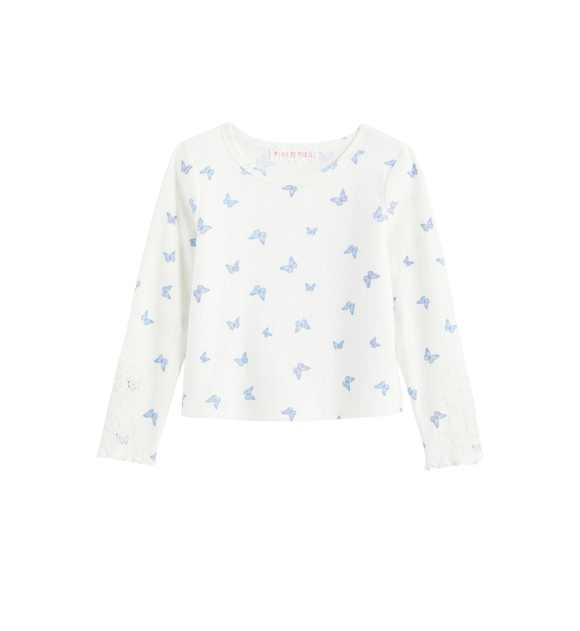 Girls 4-6x Crochet Lace Printed Top