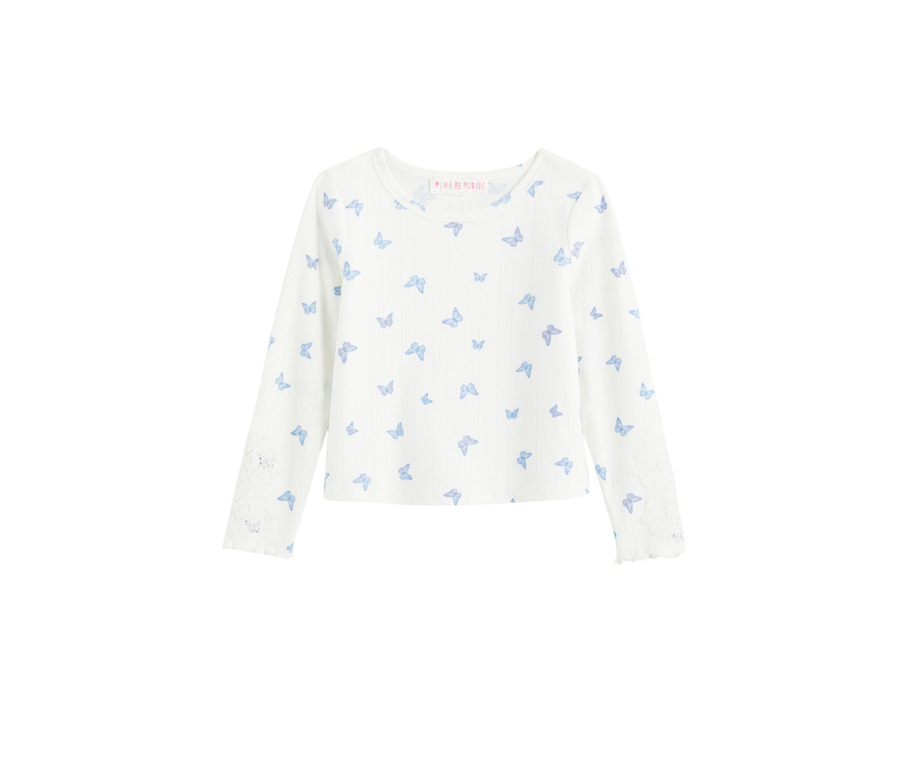 Girls 4-6x Crochet Lace Printed Top