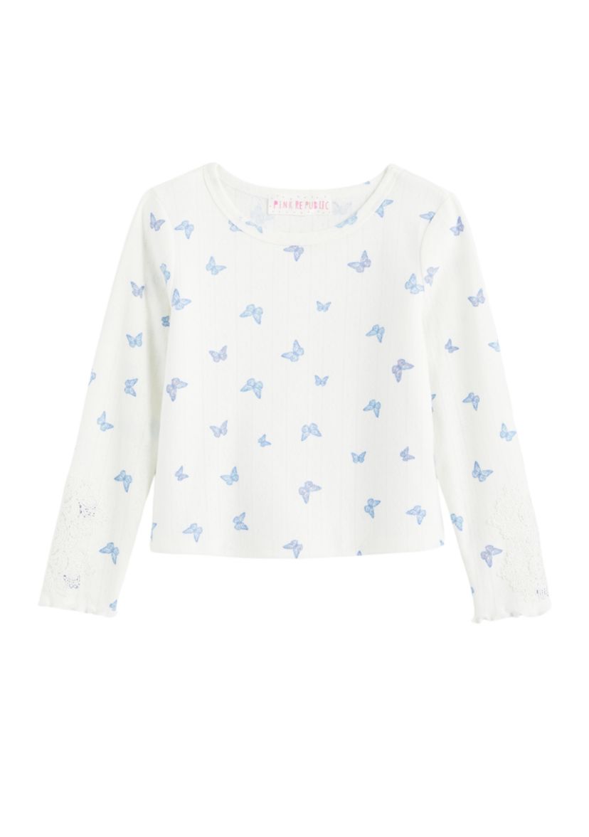 Girls 4-6x Crochet Lace Printed Top