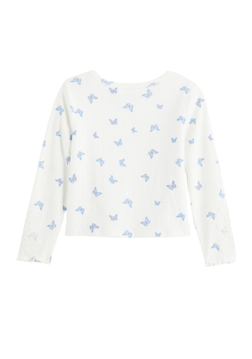 Girls 4-6x Crochet Lace Printed Top