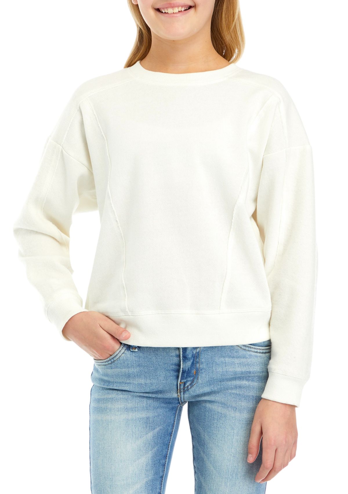 Girls 7-16 Oversized Crew Neck Sweatshirt with Panels 