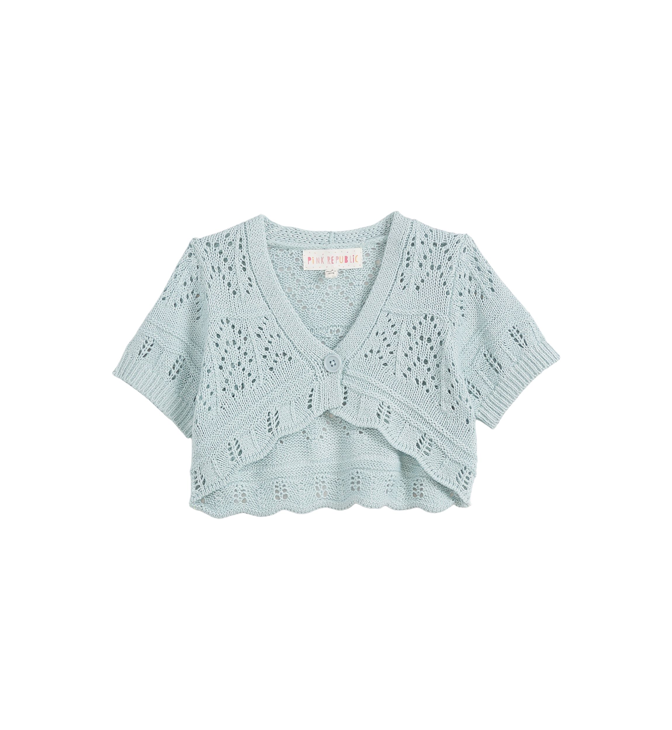 Girls 4-6x Short Sleeve Pointelle Cropped Cardigan