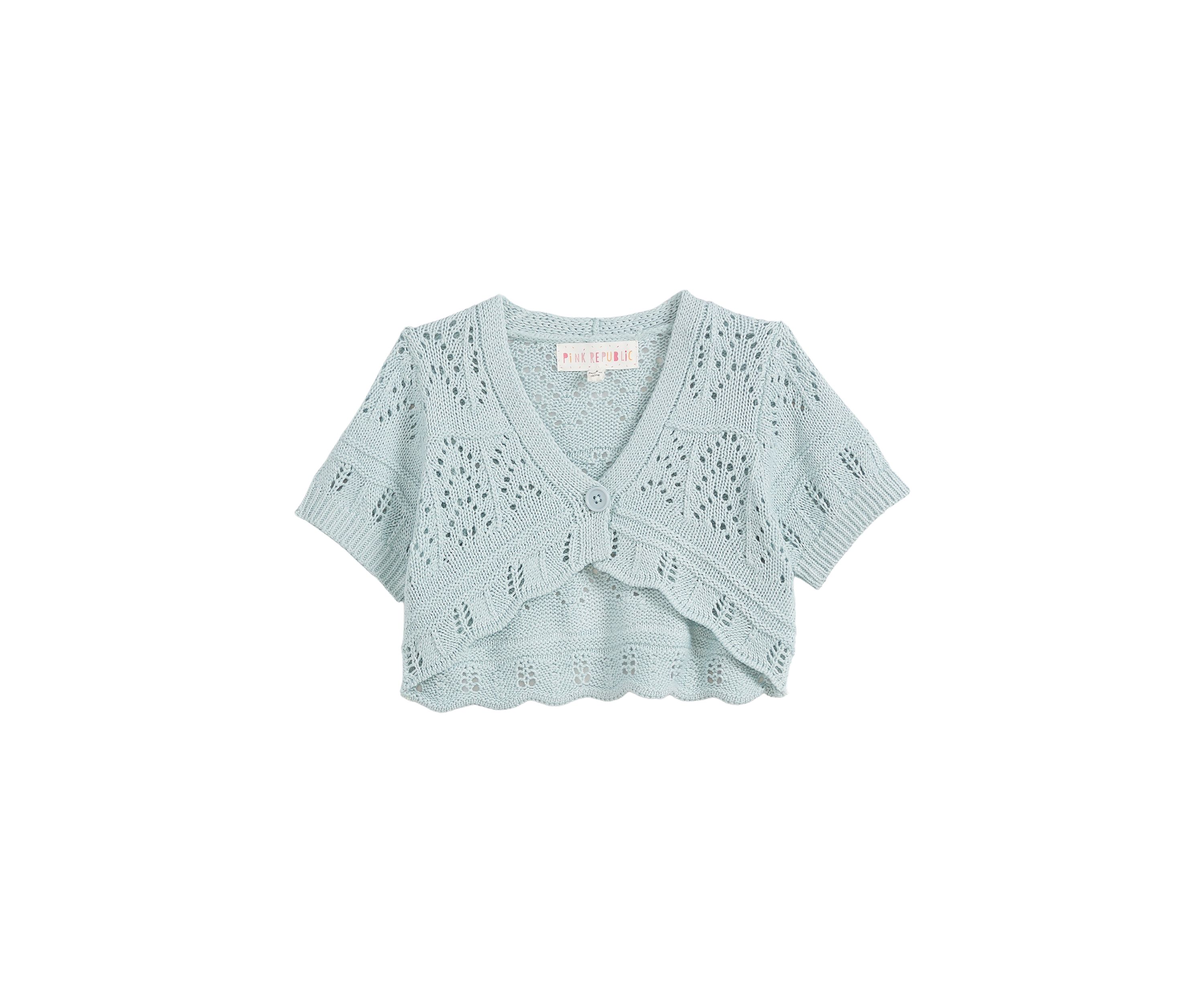 Girls 4-6x Short Sleeve Pointelle Cropped Cardigan