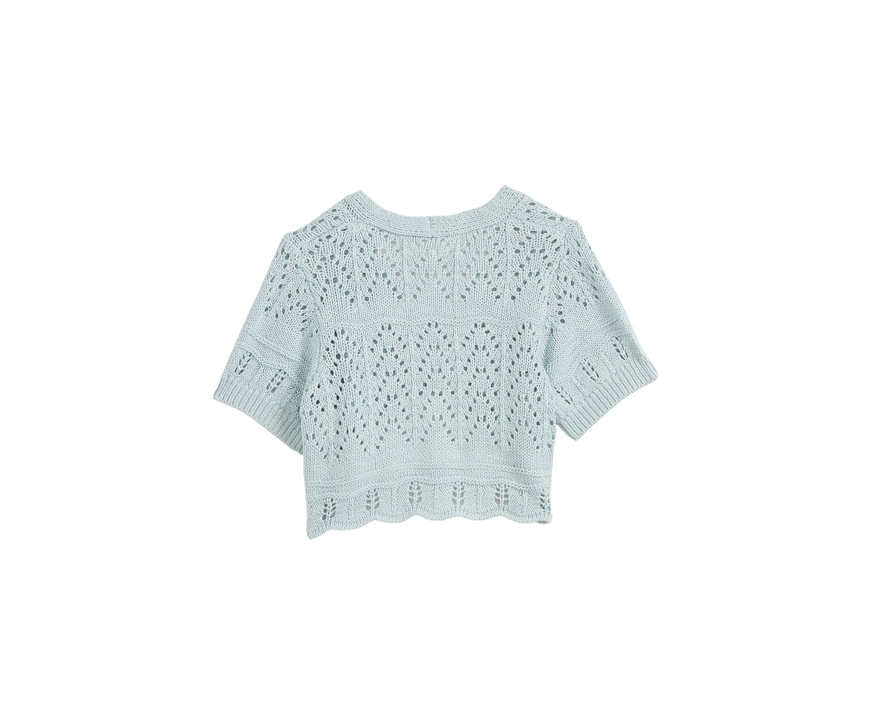 Girls 4-6x Short Sleeve Pointelle Cropped Cardigan