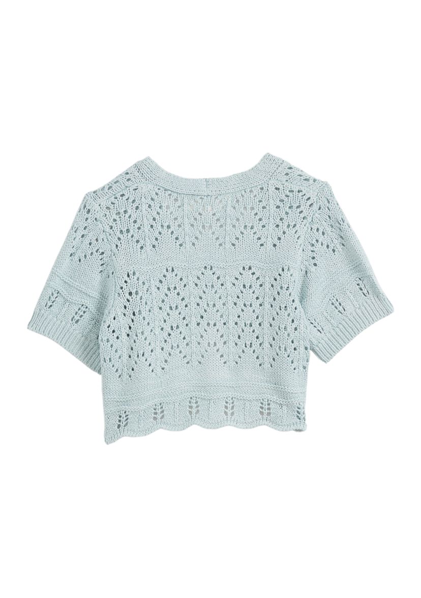 Girls 4-6x Short Sleeve Pointelle Cropped Cardigan