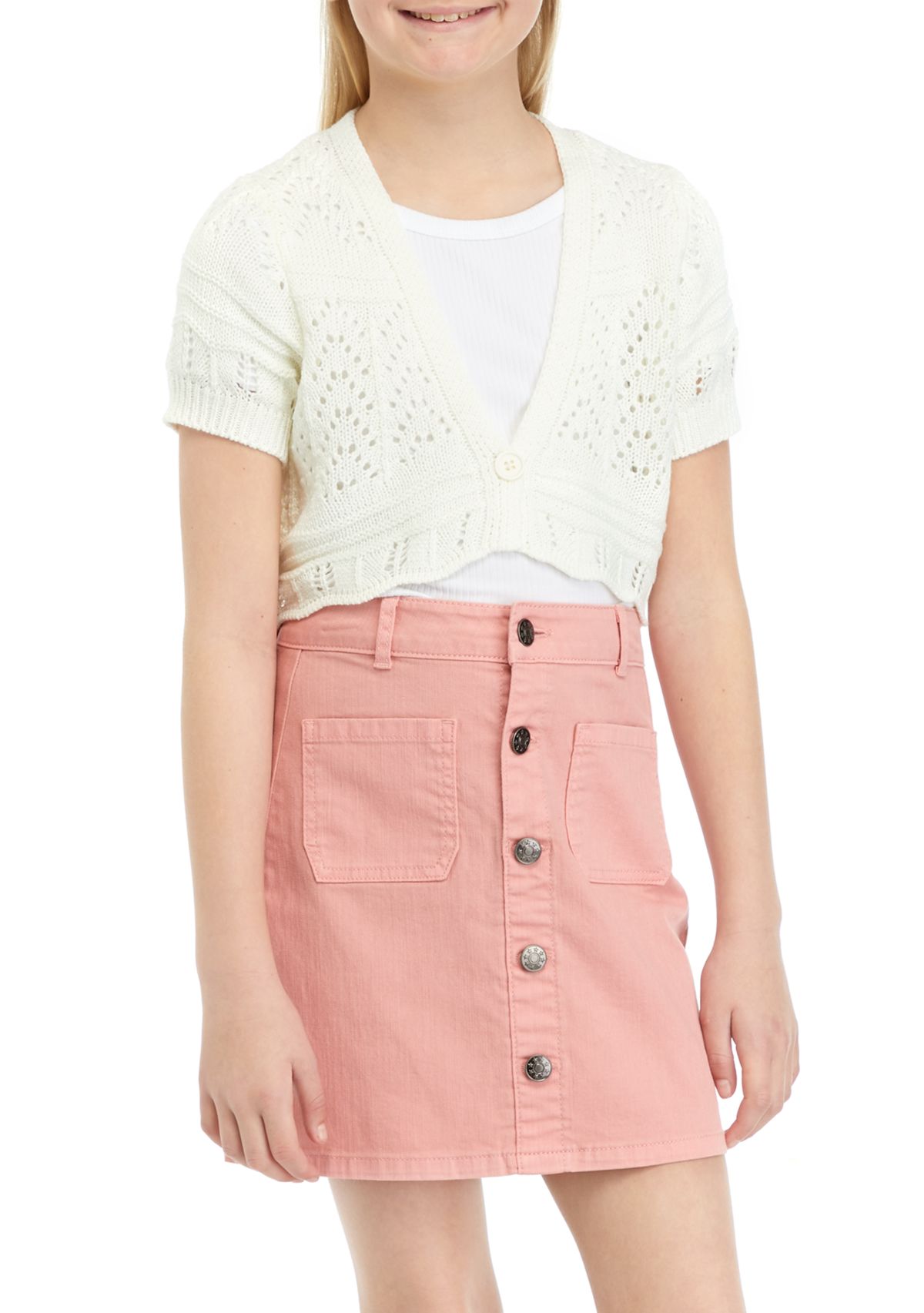 Girls 7-16 Eyelet Cropped Cardigan 