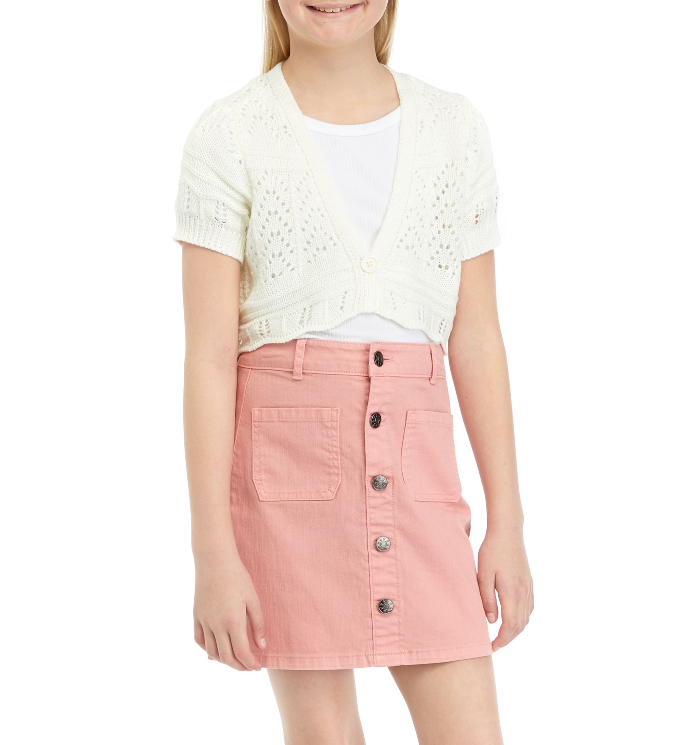 Girls 7-16 Eyelet Cropped Cardigan 