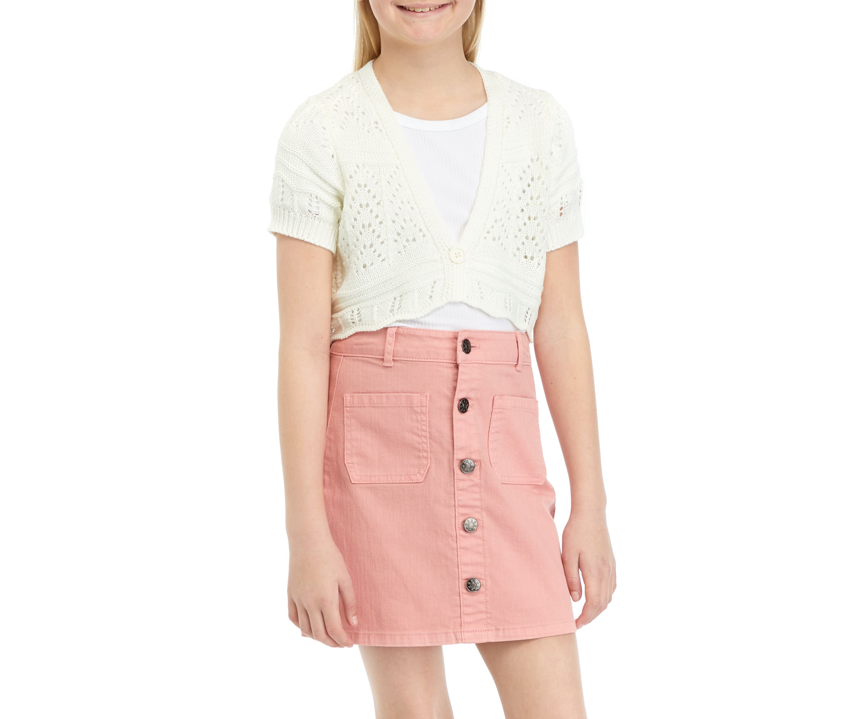 Girls 7-16 Eyelet Cropped Cardigan 