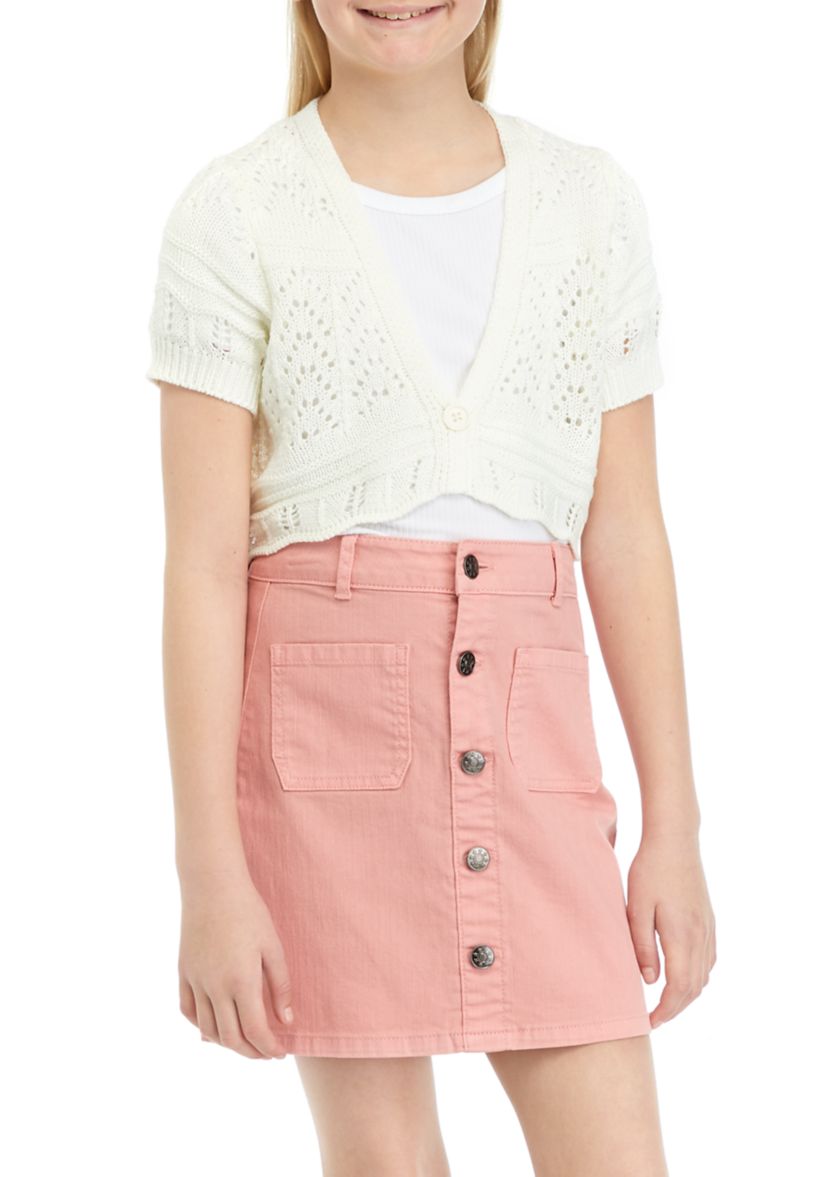 Girls 7-16 Eyelet Cropped Cardigan 