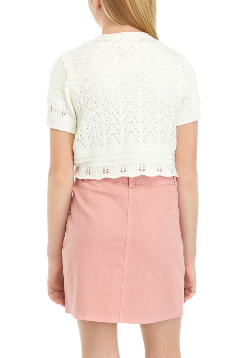 Girls 7-16 Eyelet Cropped Cardigan 