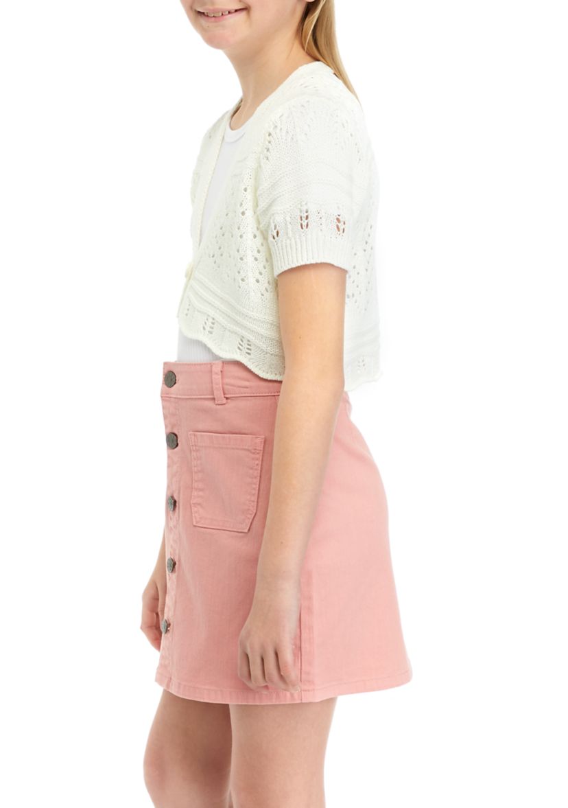 Girls 7-16 Eyelet Cropped Cardigan 