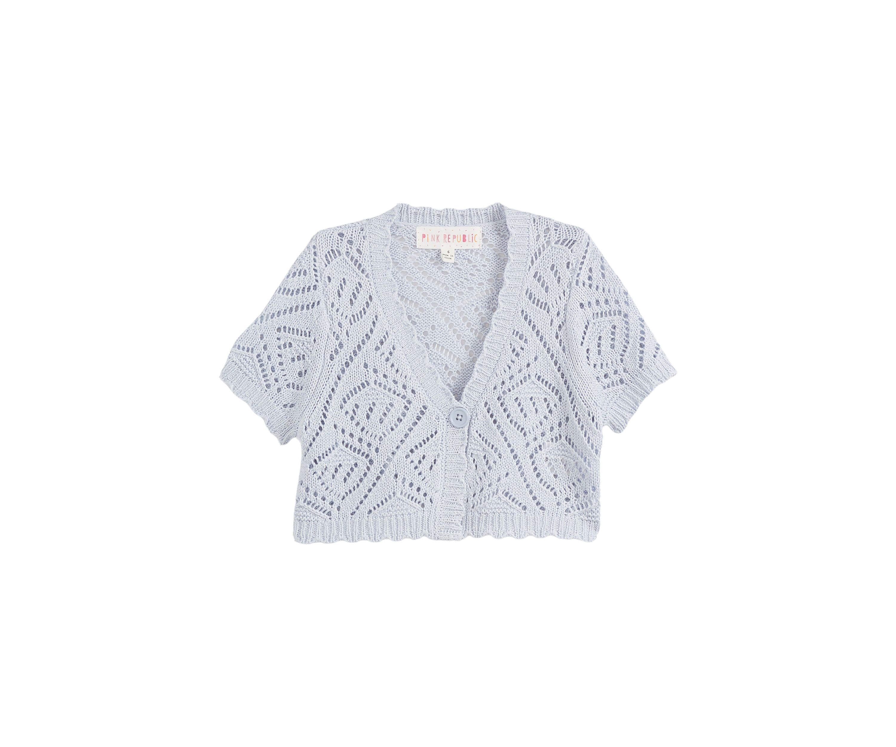 Girls 4-6x Short Sleeve Jacquard Cropped Cardigan