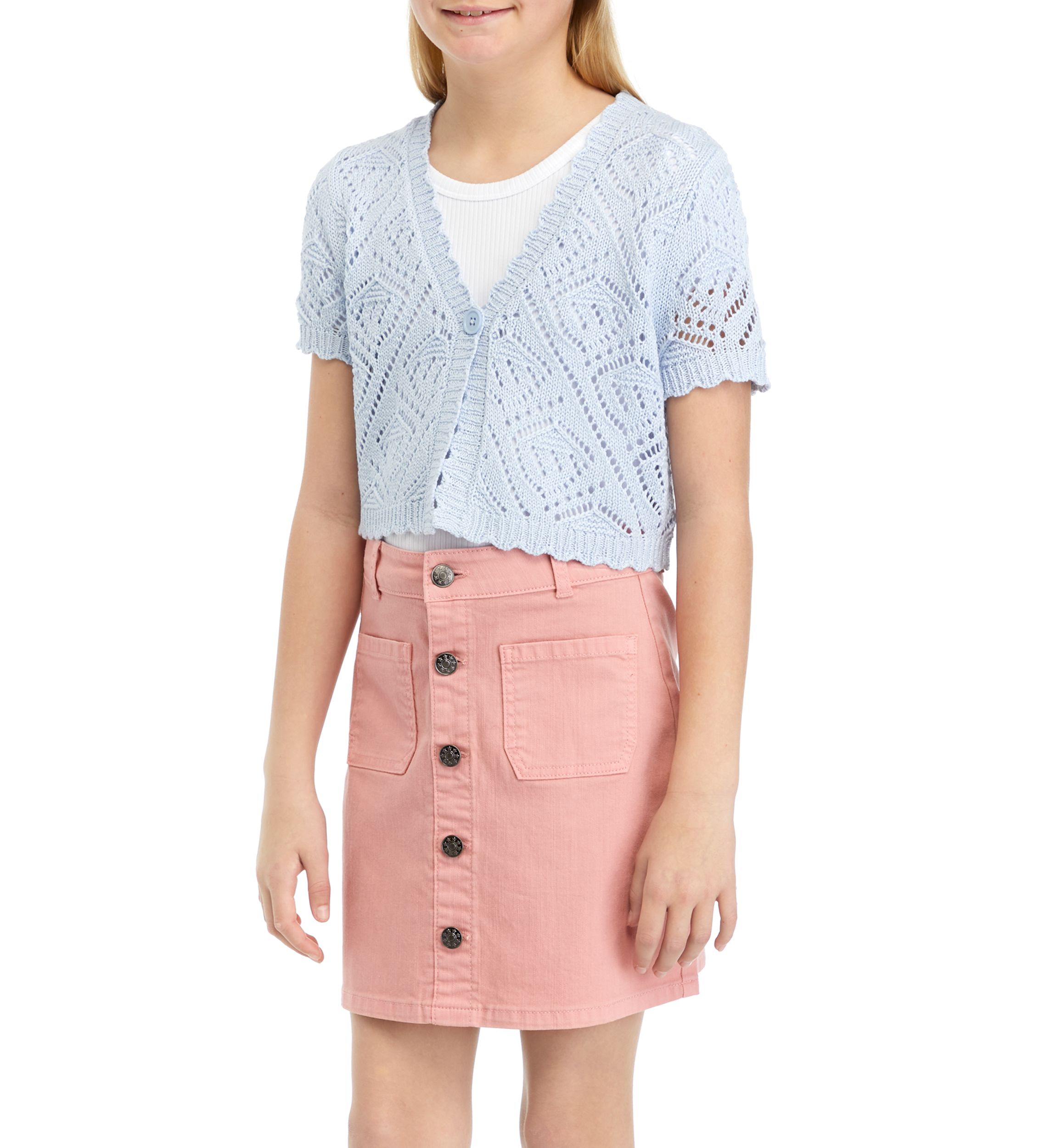 Girls 7-16 Eyelet Cropped Cardigan 