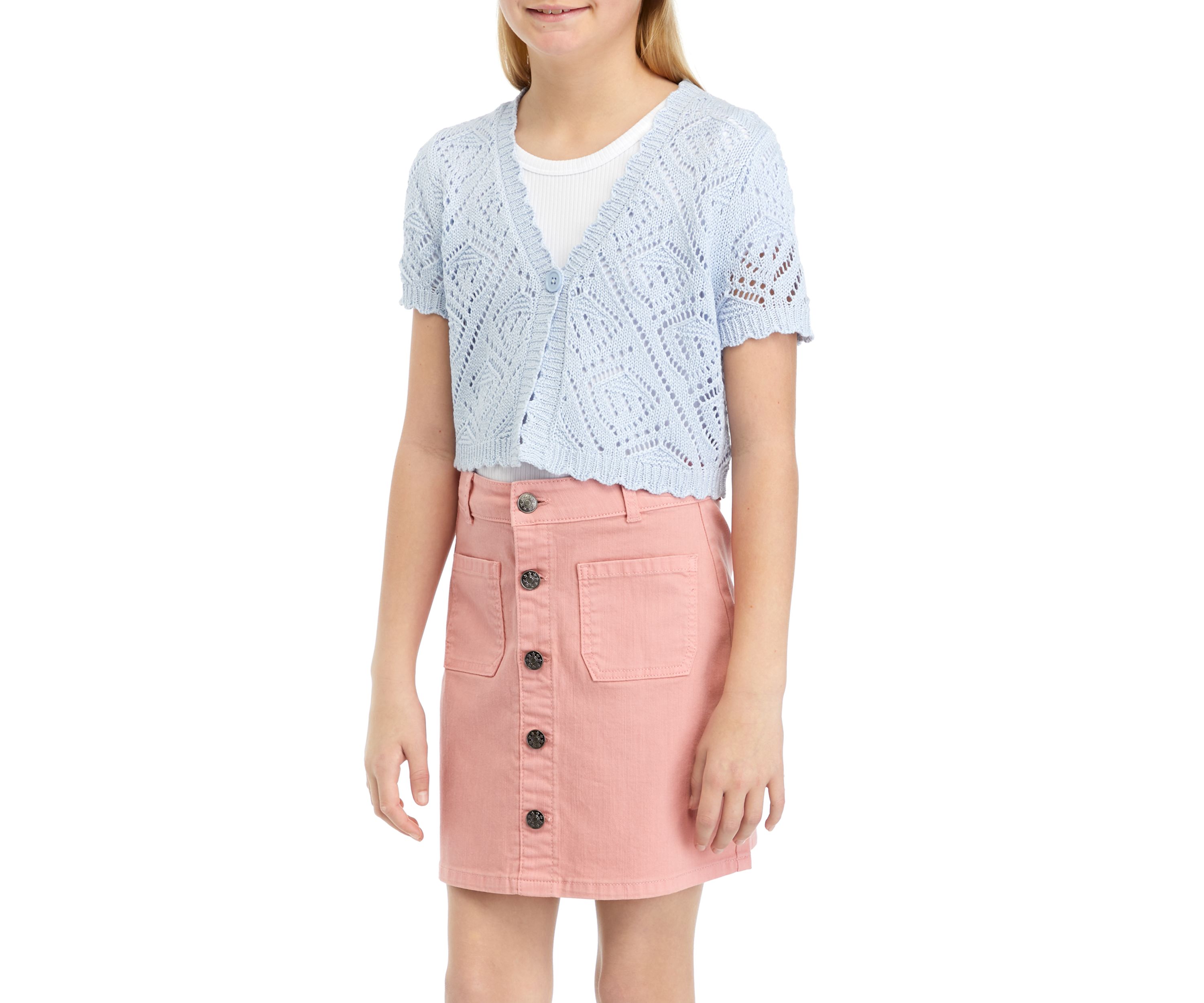 Girls 7-16 Eyelet Cropped Cardigan 