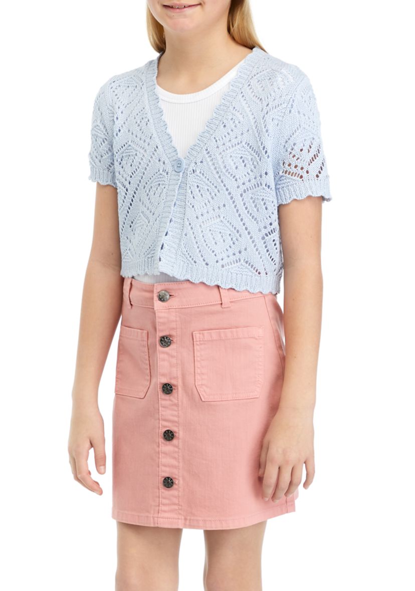 Girls 7-16 Eyelet Cropped Cardigan 