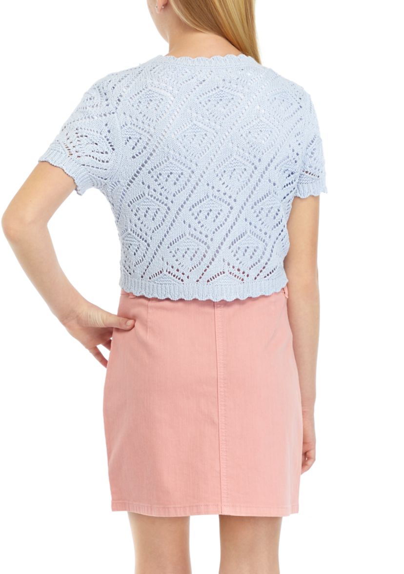 Girls 7-16 Eyelet Cropped Cardigan 
