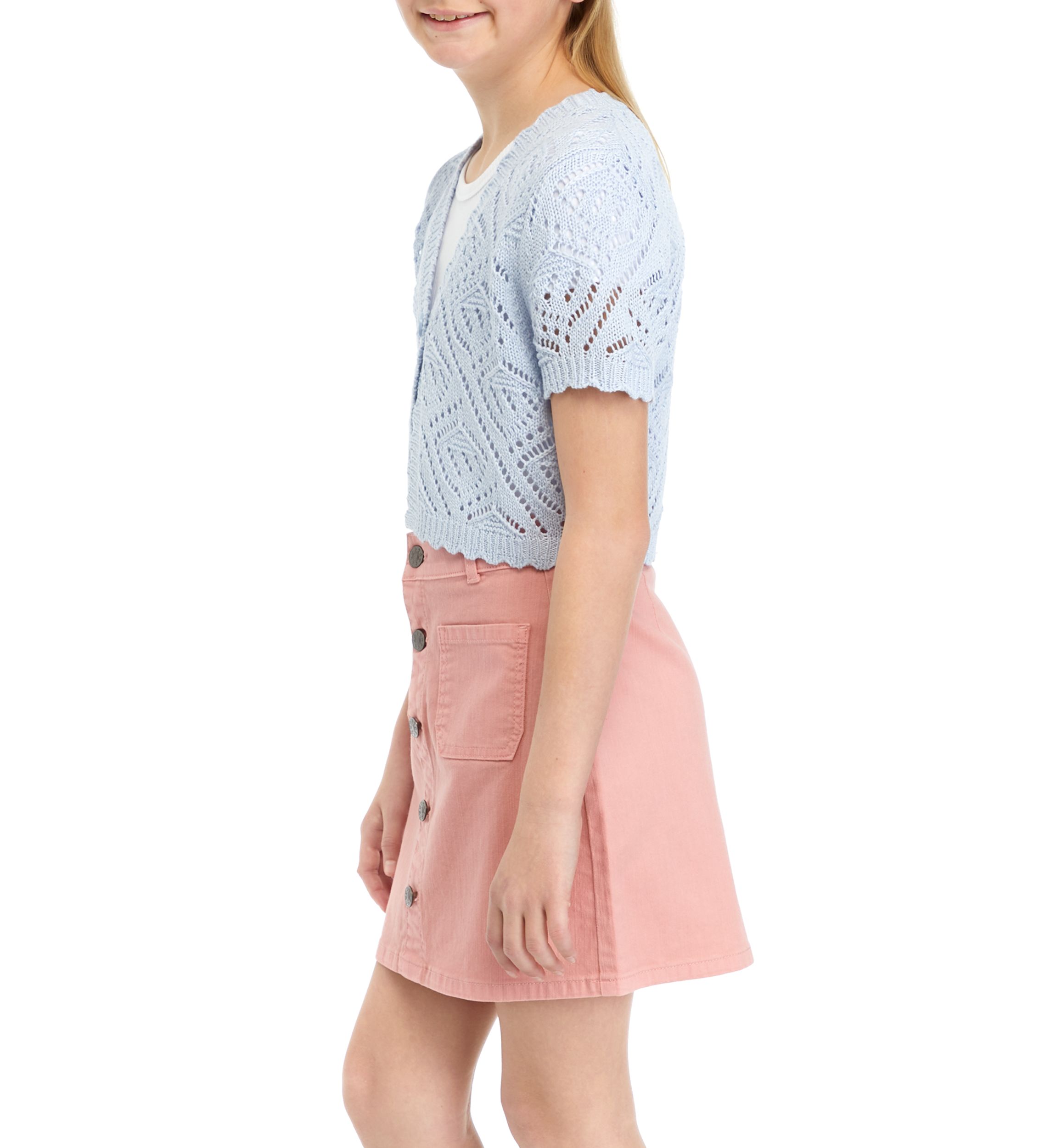 Girls 7-16 Eyelet Cropped Cardigan 