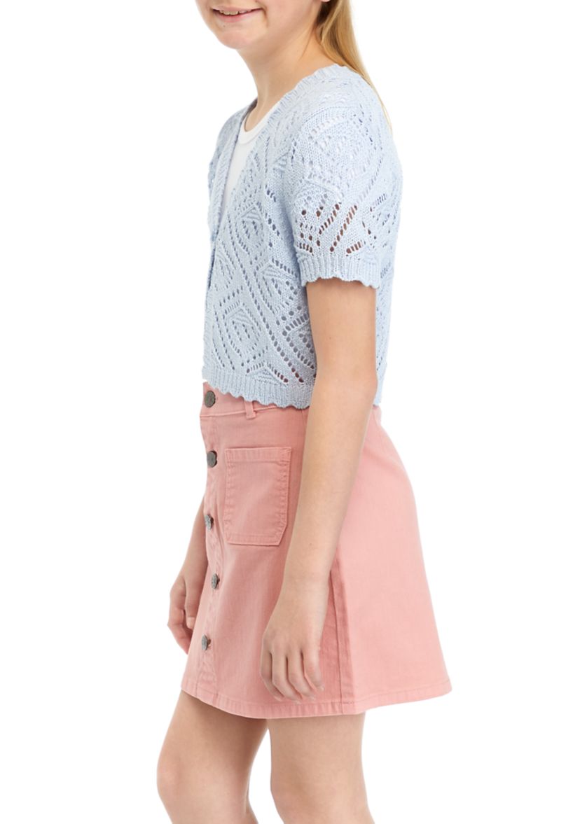 Girls 7-16 Eyelet Cropped Cardigan 