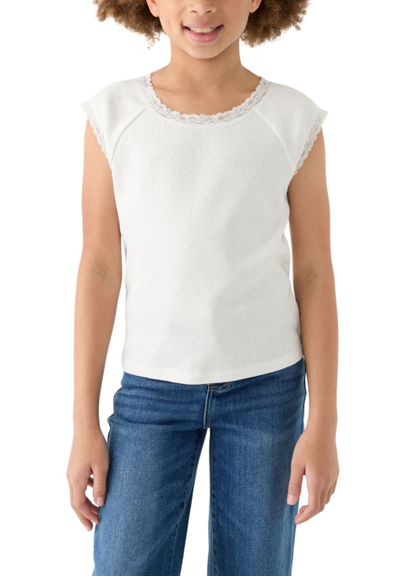 Girls 7-16 Solid Lace Top