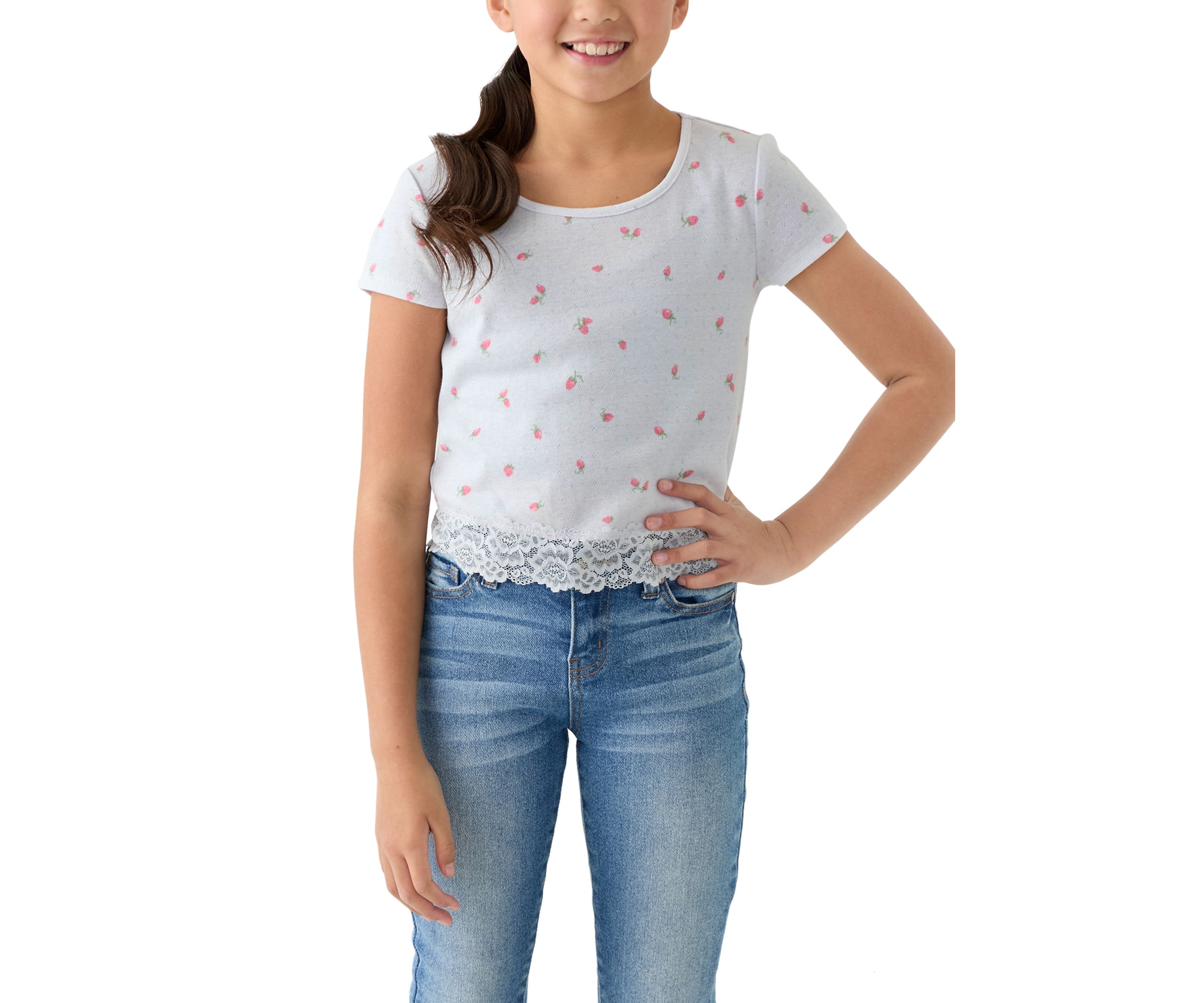 Girls 7-16 Strawberry Printed Top