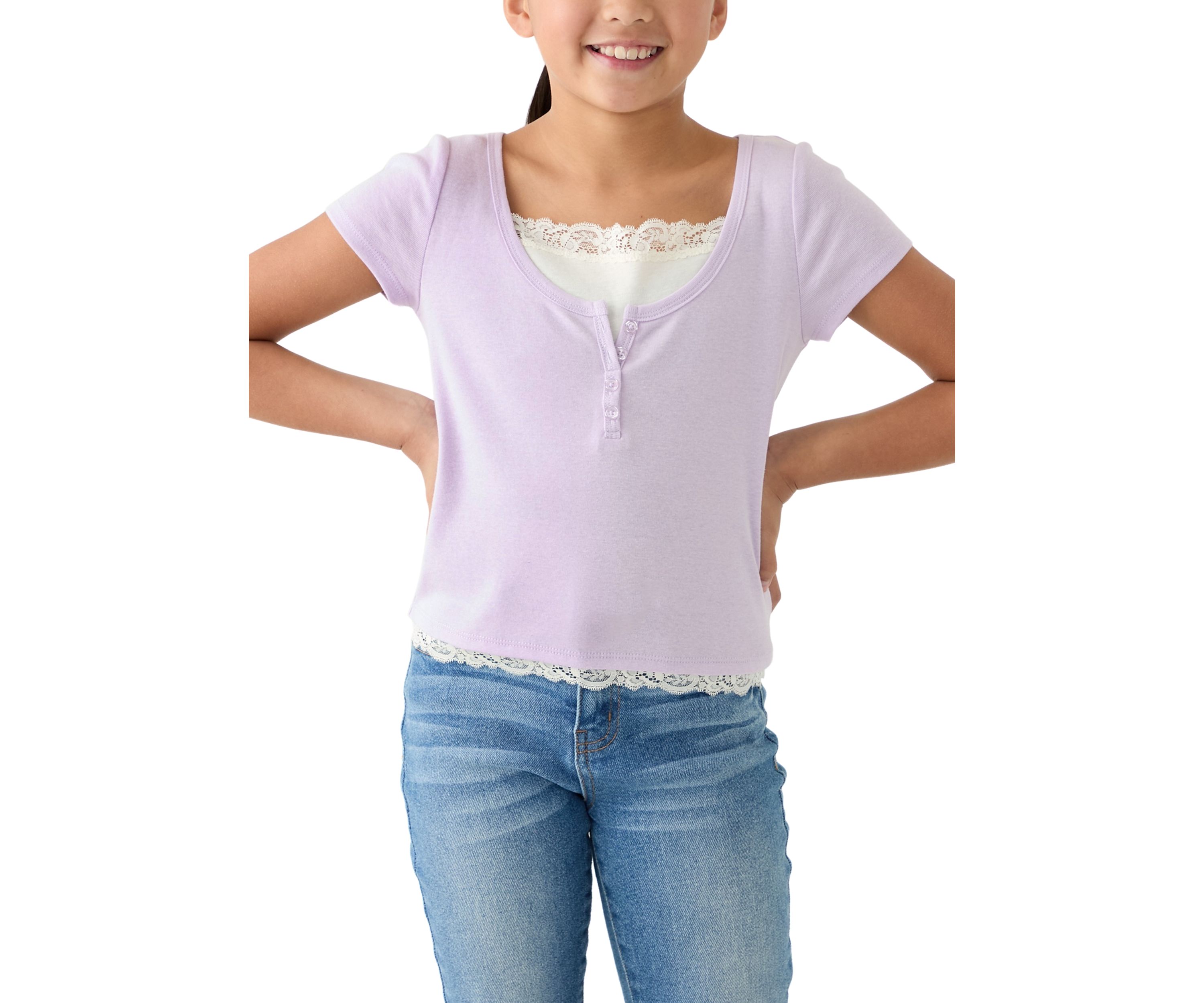 Girls 7-16 Solid Lace Top