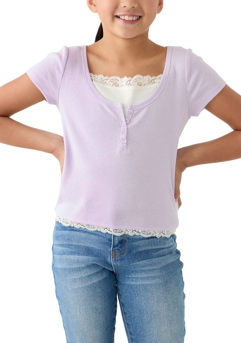Girls 7-16 Solid Lace Top